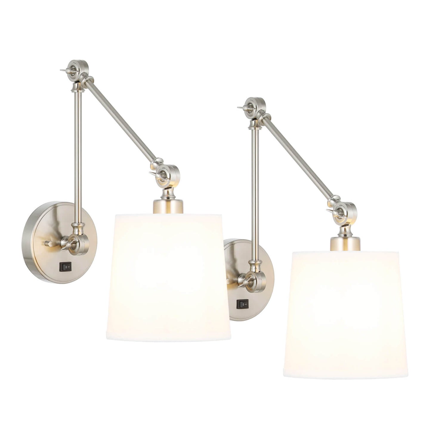Set of 2 Modern Brushed Nickel Swing Arm Wall Sconce with Fabric Shade XB-W1274-BN