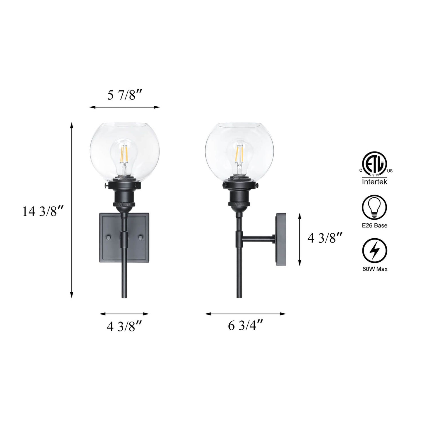 Modern 1-Light Globe Bath Sconce for Kitchen & Bathroom XB-W1275-1-MB