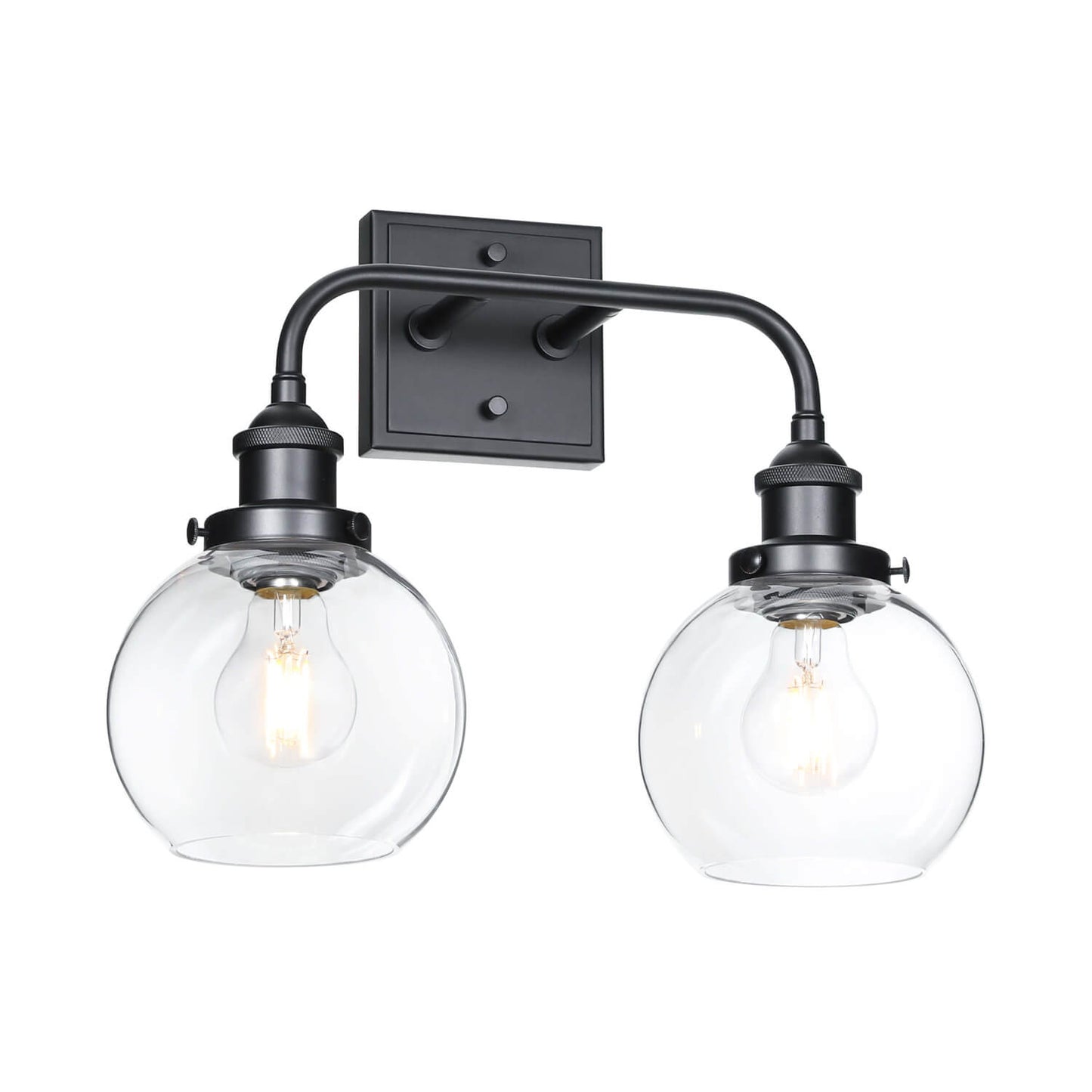 Modern Matte Black 2-Light Bathroom Vanity Fixture with Globe Glass Shades XB-W1275-2-MB