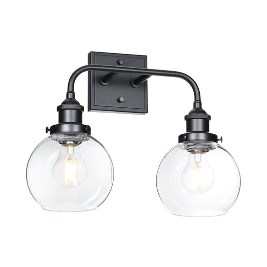 Modern Matte Black 2-Light Bathroom Vanity Fixture with Globe Glass Shades XB-W1275-2-MB