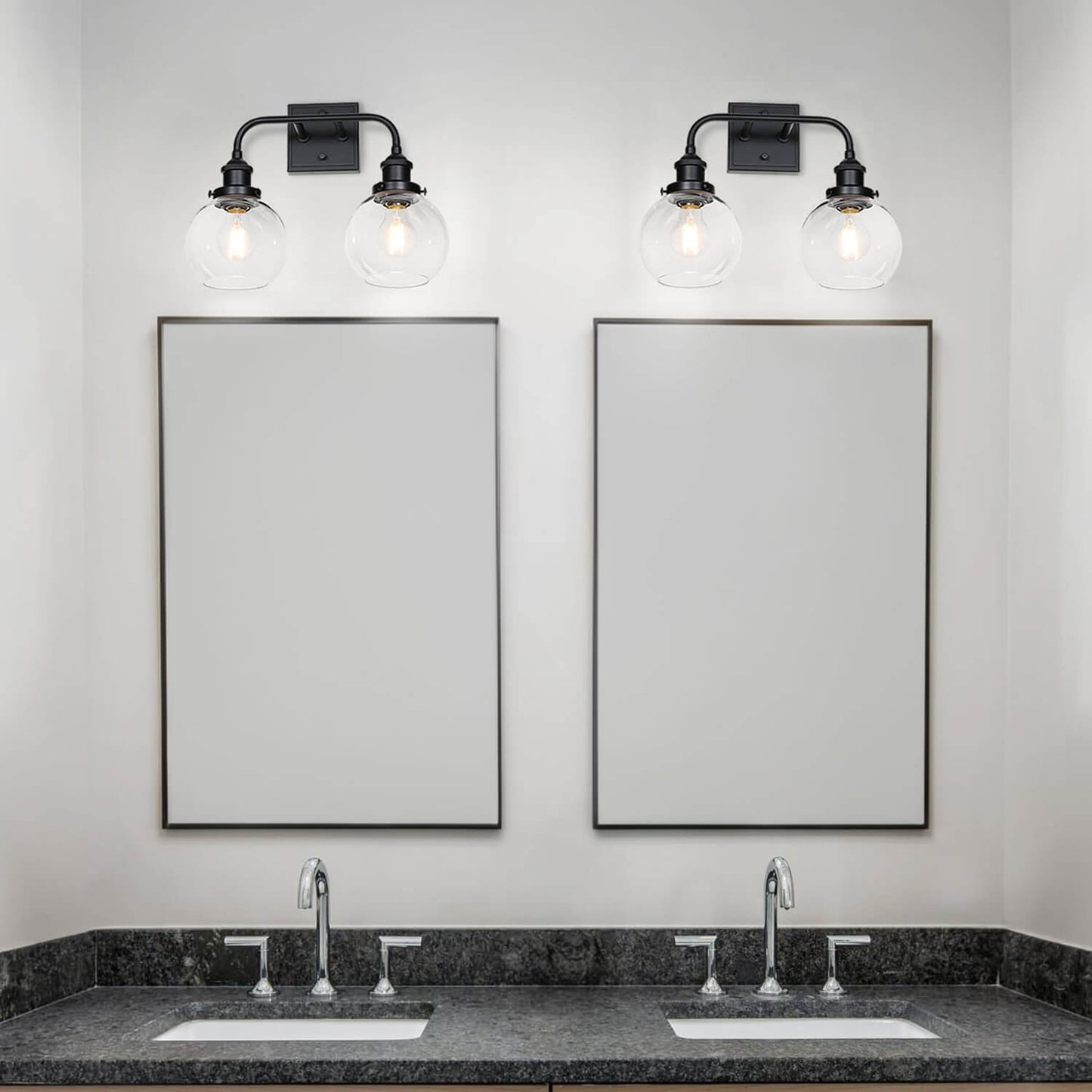 Modern Matte Black 2-Light Bathroom Vanity Fixture with Globe Glass Shades XB-W1275-2-MB
