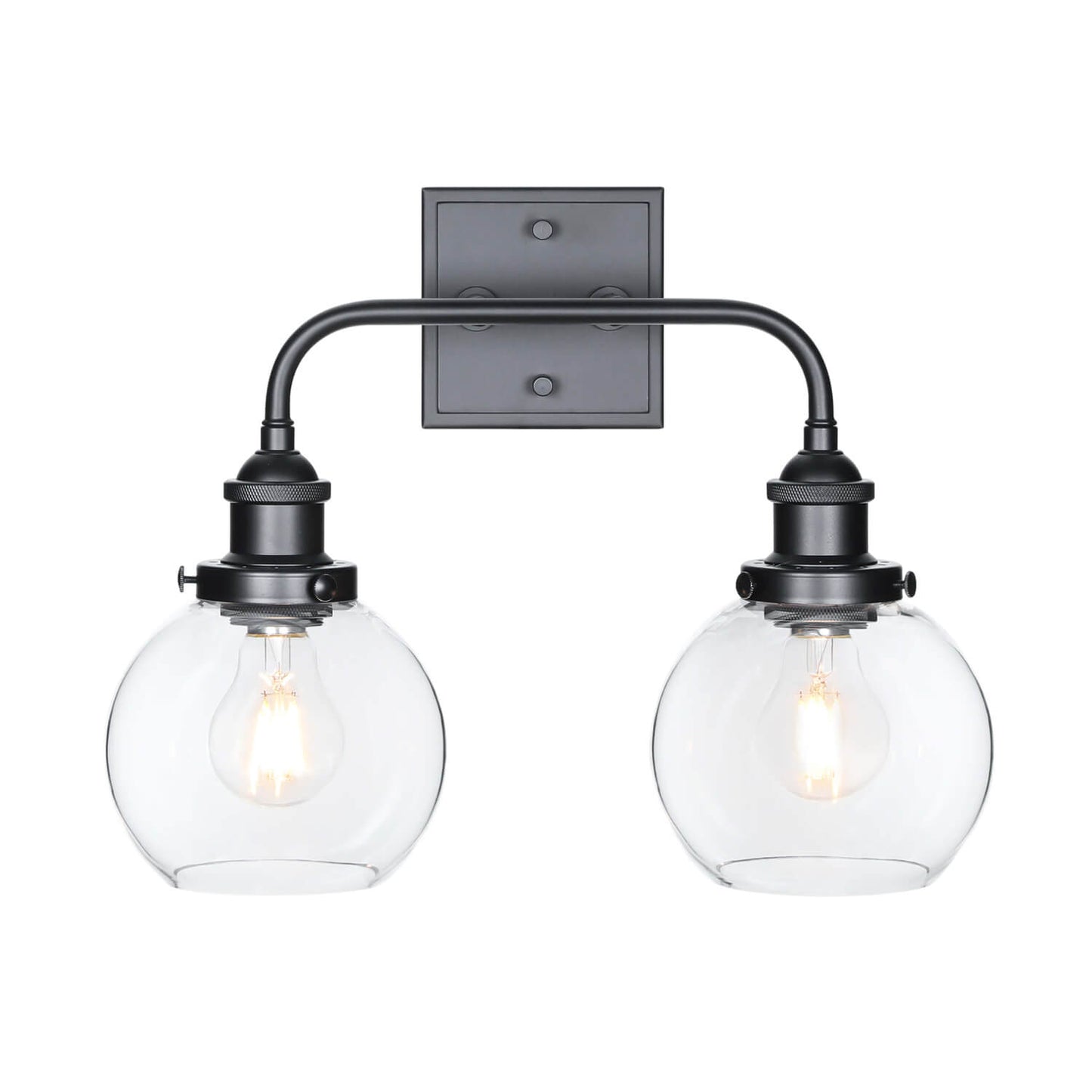 Modern Matte Black 2-Light Bathroom Vanity Fixture with Globe Glass Shades XB-W1275-2-MB