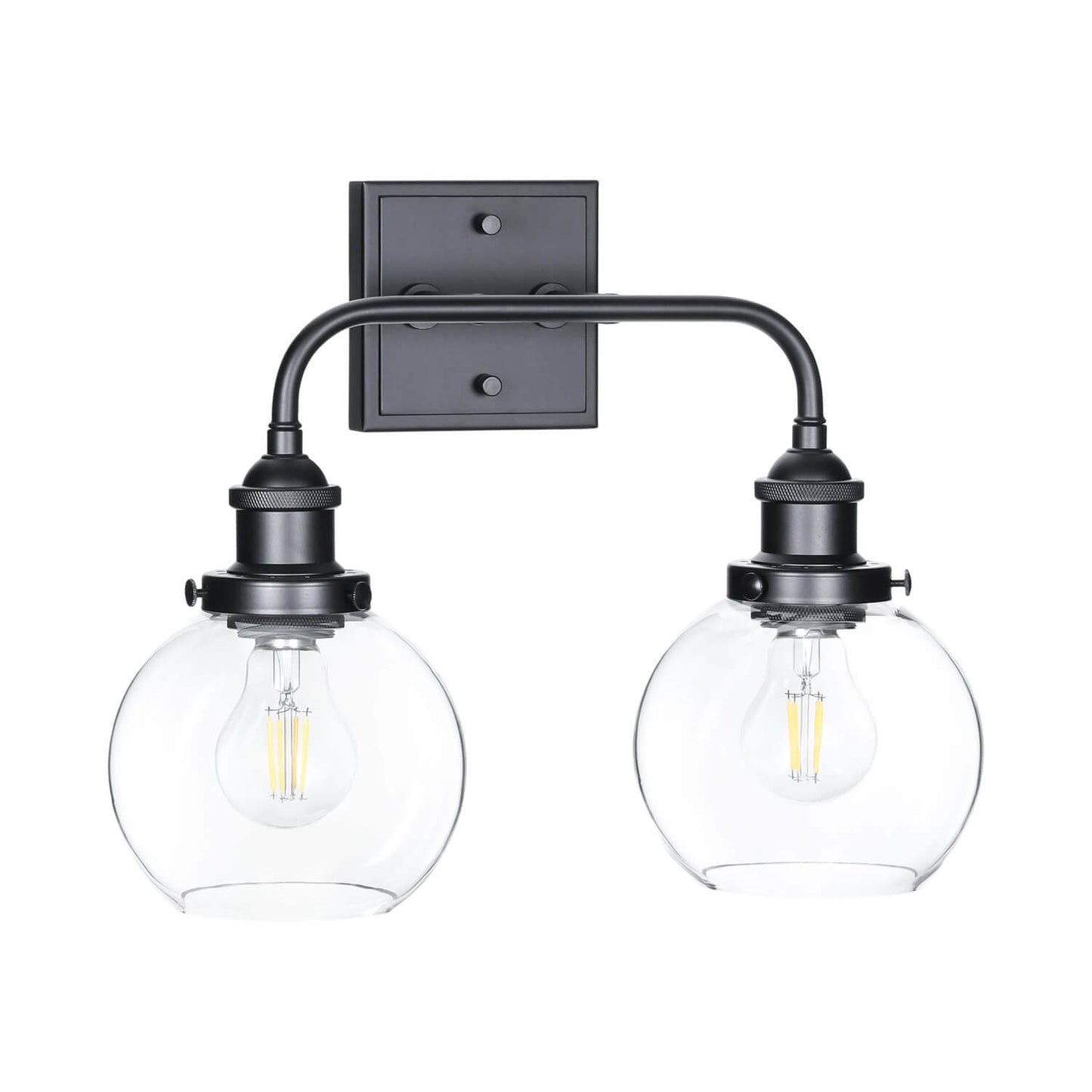 Modern Matte Black 2-Light Bathroom Vanity Fixture with Globe Glass Shades XB-W1275-2-MB