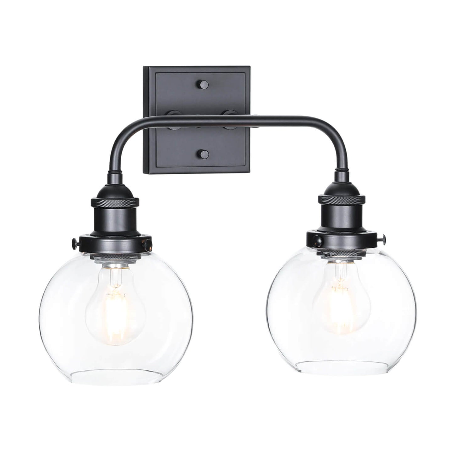Modern Matte Black 2-Light Bathroom Vanity Fixture with Globe Glass Shades XB-W1275-2-MB