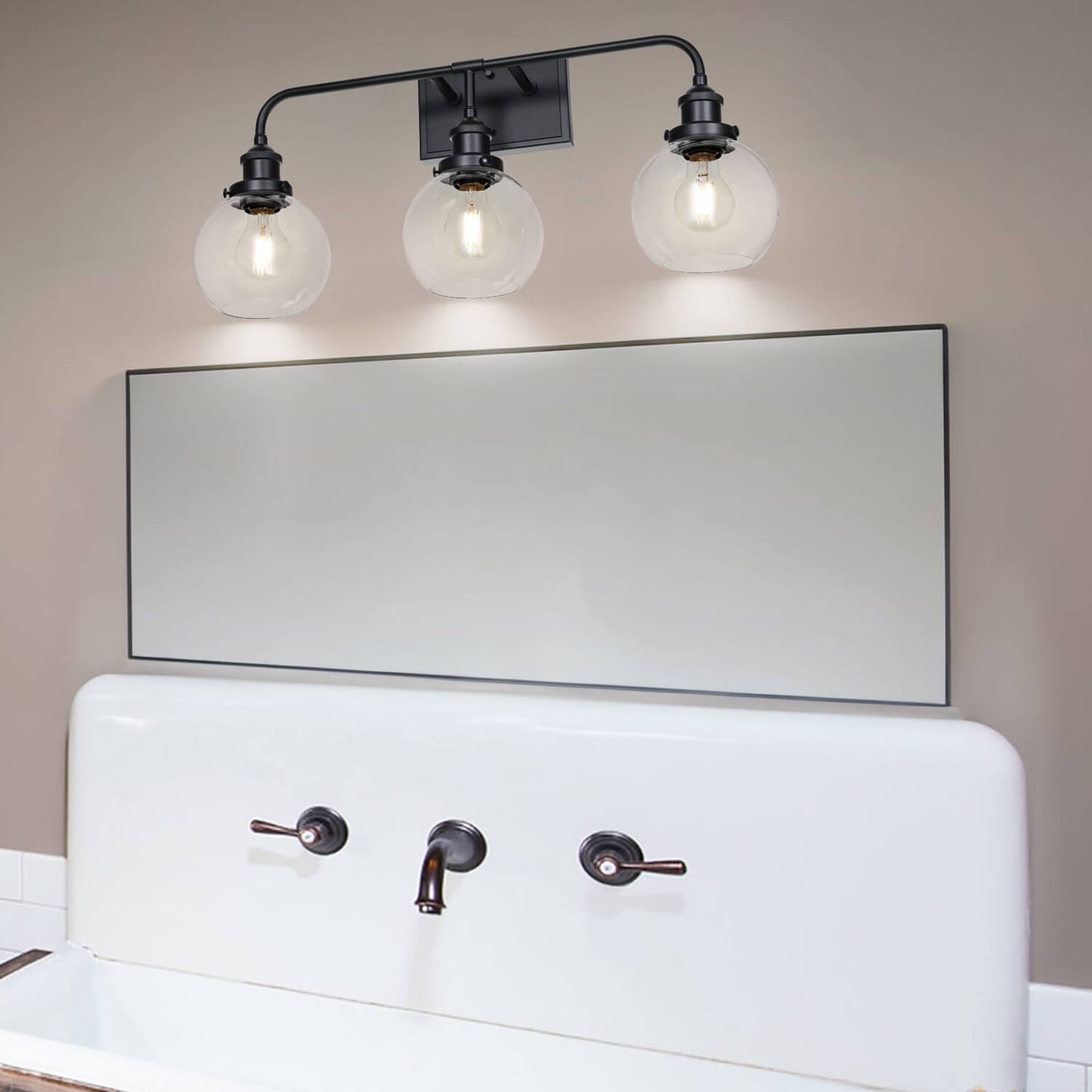 Modern 3-Light Black Globe Vanity Light Over Mirror XB-W1275-3-MB