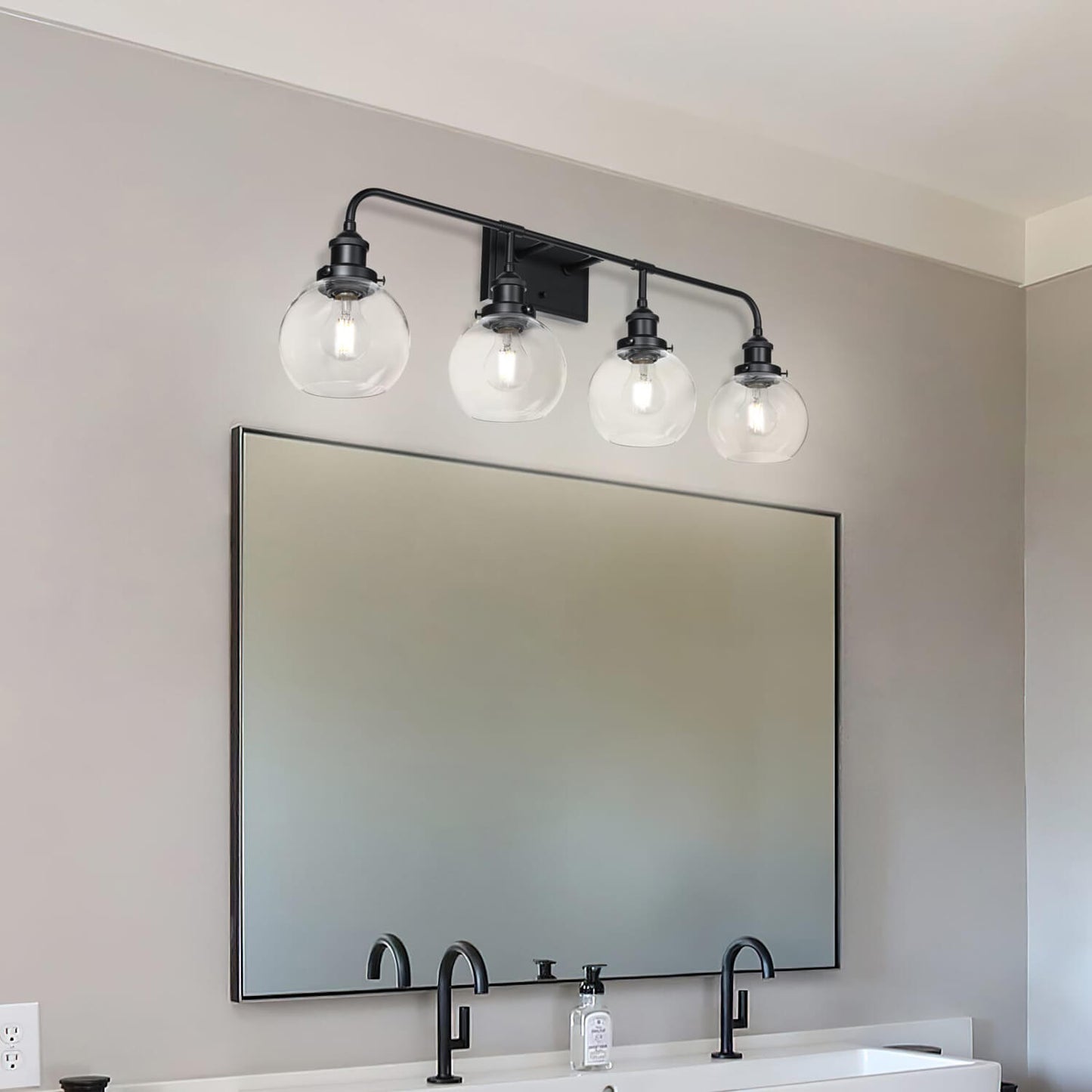 Modern 4-Light Black Globe Vanity Light for Bathroom & Kitchen XB-W1275-4-MB