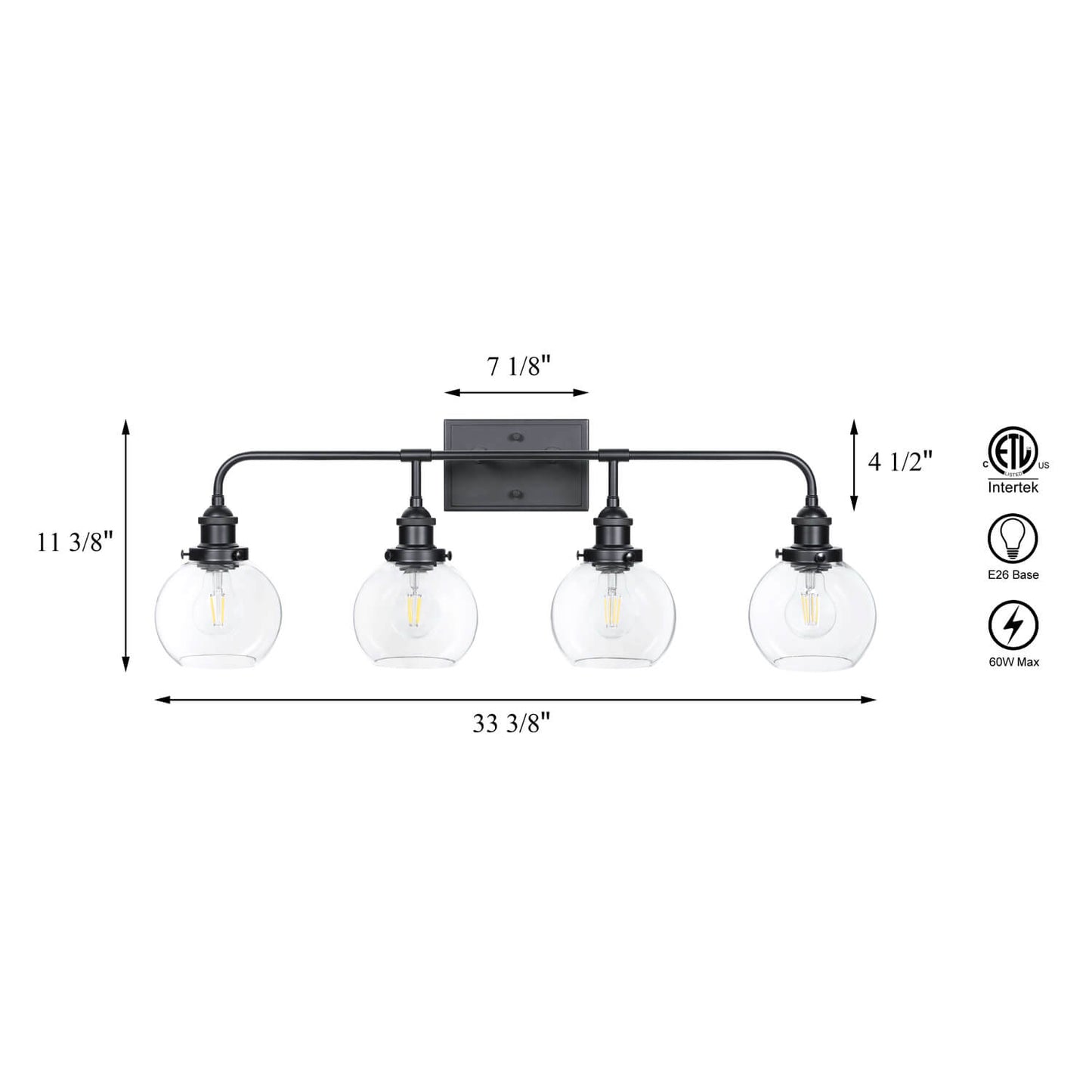 Modern 4-Light Black Globe Vanity Light for Bathroom & Kitchen XB-W1275-4-MB