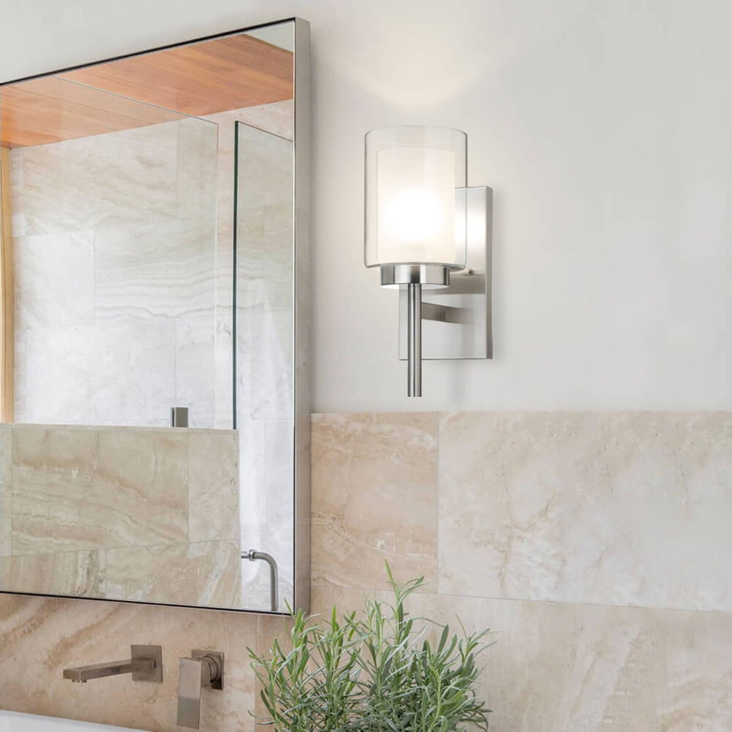 Modern Indoor Vanity Light with Dual Glass Shade XB-W1276-1-BN