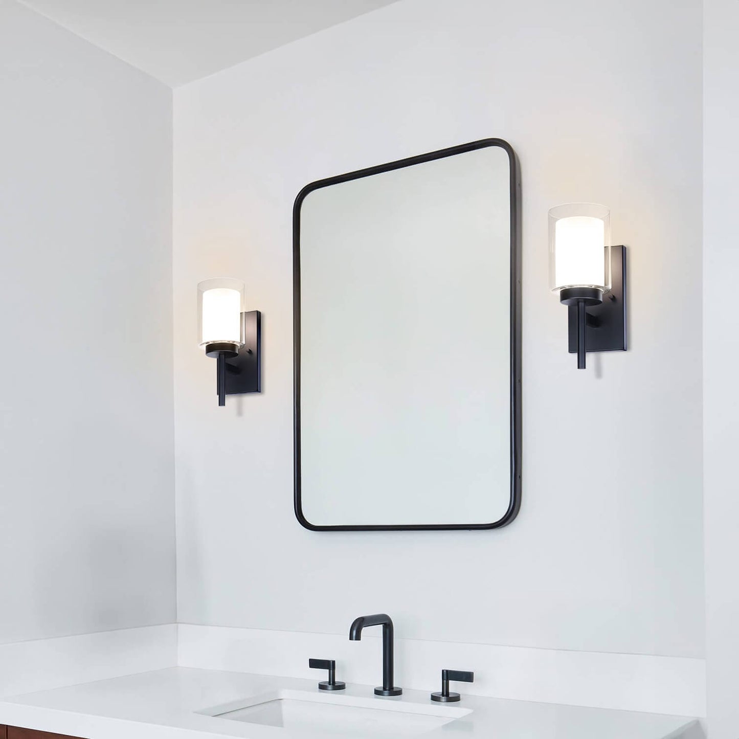 Classic 1-Light Black Vanity Sconce with Dual Glass Shades XB-W1276-1-MB