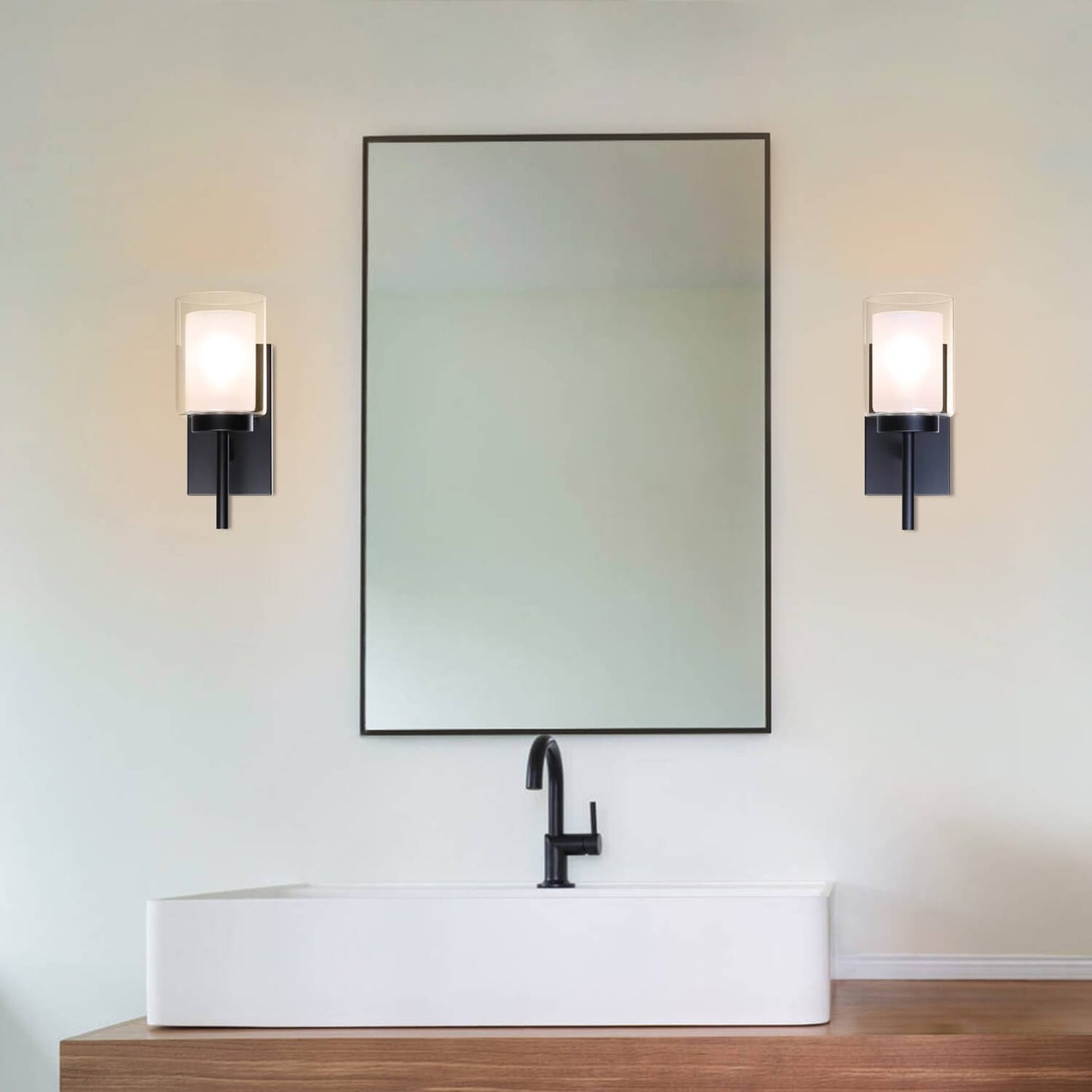 Classic 1-Light Black Vanity Sconce with Dual Glass Shades XB-W1276-1-MB