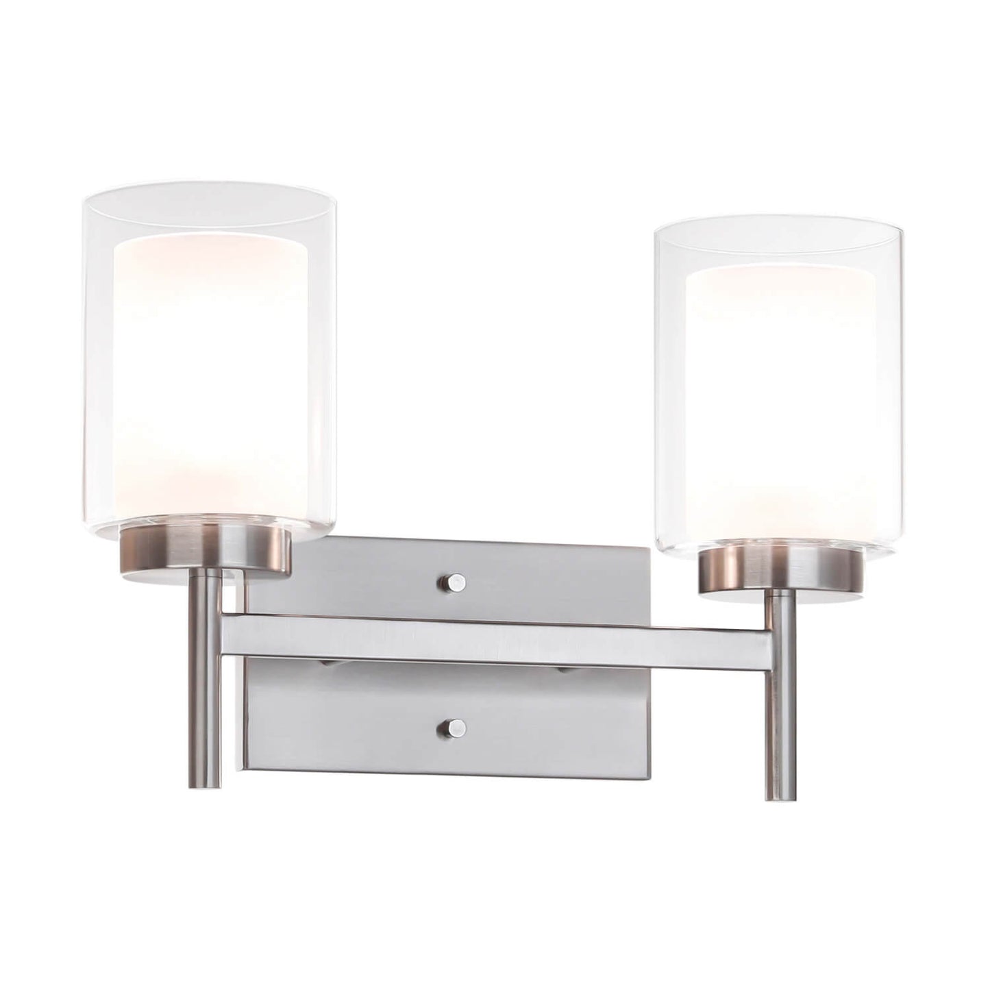 Modern 2-Light Brushed Nickel Bathroom Sconce with Dual Glass XB-W1276-2-BN
