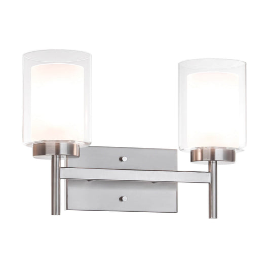 Modern 2-Light Brushed Nickel Bathroom Sconce with Dual Glass XB-W1276-2-BN