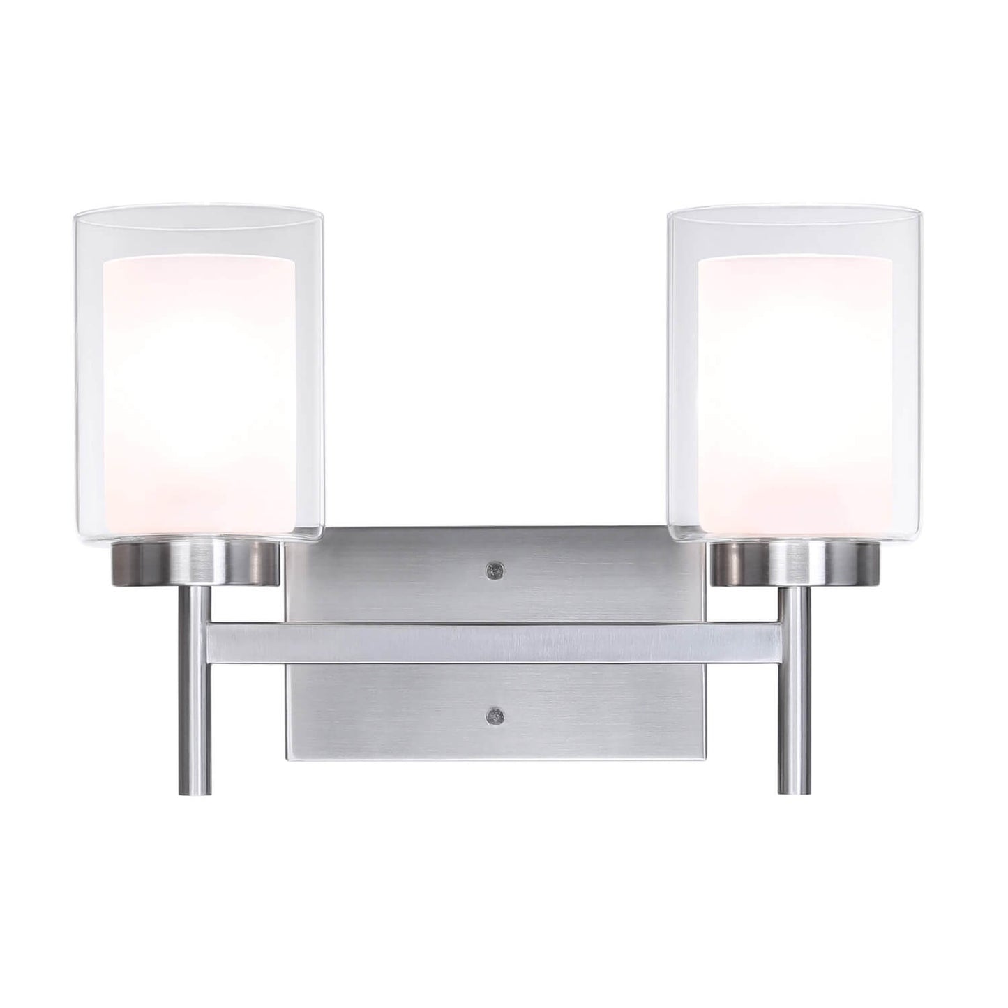 Modern 2-Light Brushed Nickel Bathroom Sconce with Dual Glass XB-W1276-2-BN