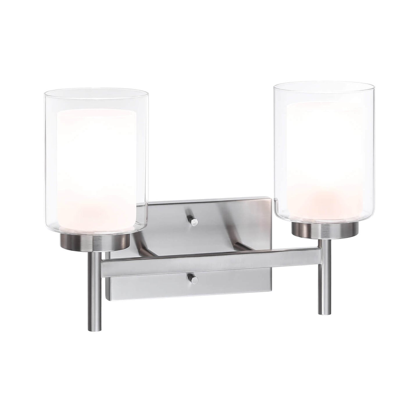 Modern 2-Light Brushed Nickel Bathroom Sconce with Dual Glass XB-W1276-2-BN