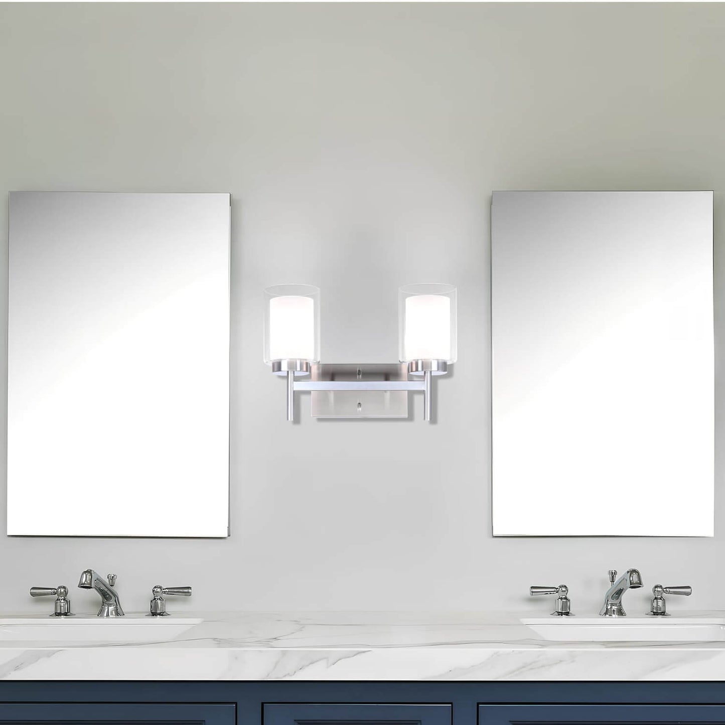 Modern 2-Light Brushed Nickel Bathroom Sconce with Dual Glass XB-W1276-2-BN