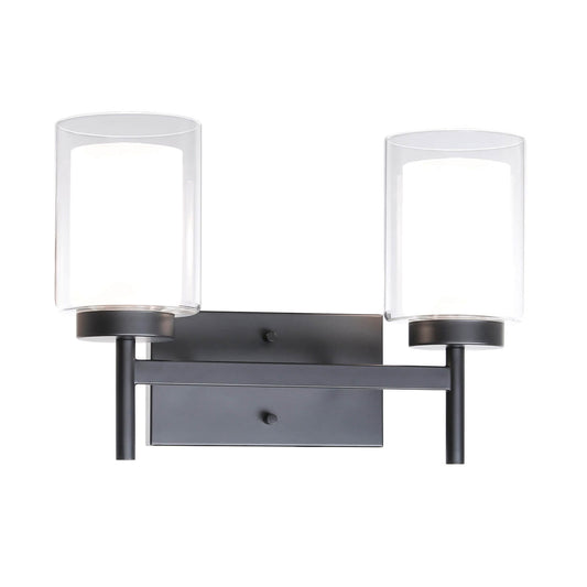 Modern 2-Light Black Vanity Light with Dual Glass XB-W1276-2-MB