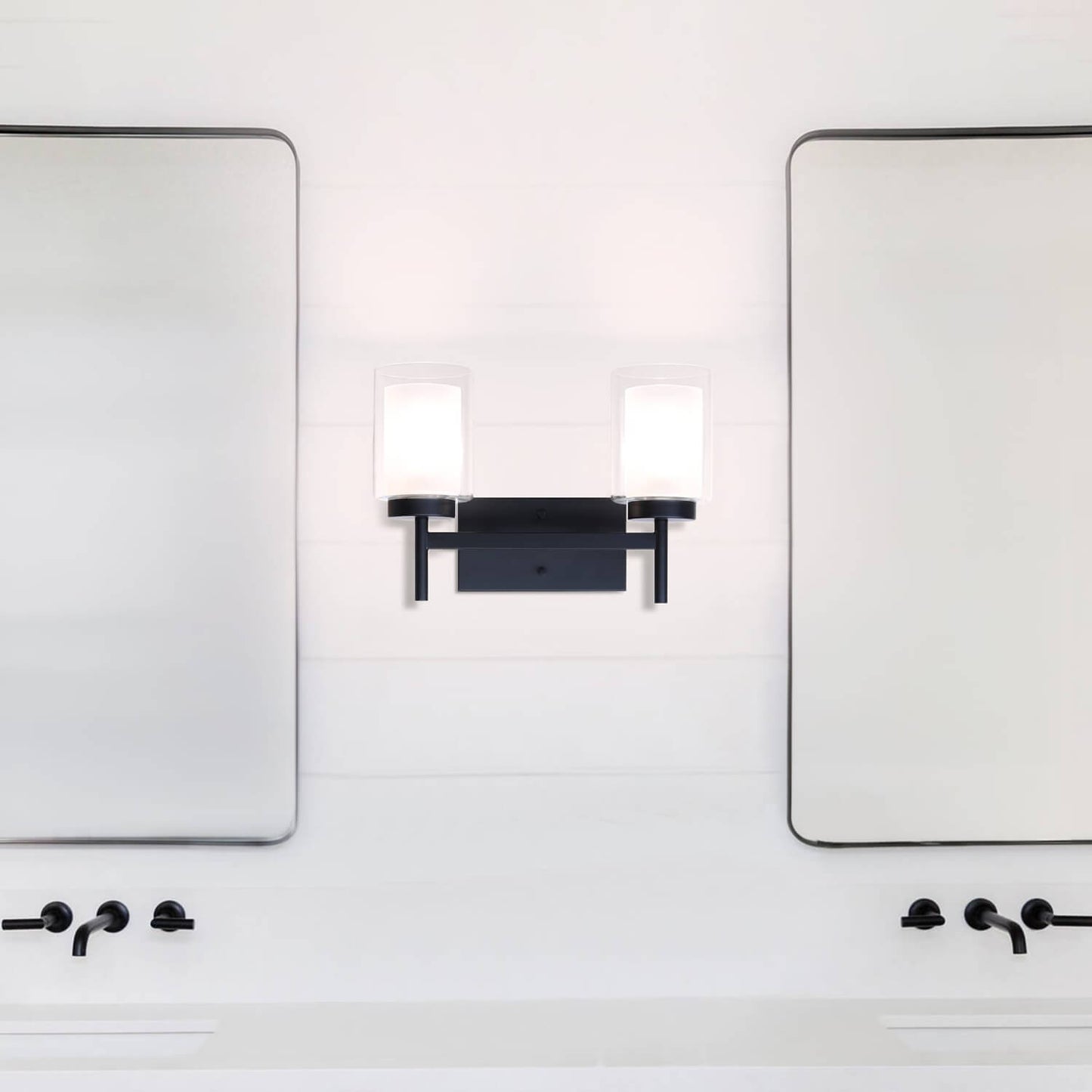 Modern 2-Light Black Vanity Light with Dual Glass XB-W1276-2-MB