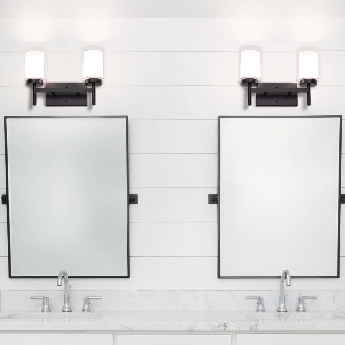Modern 2-Light Black Vanity Light with Dual Glass XB-W1276-2-MB