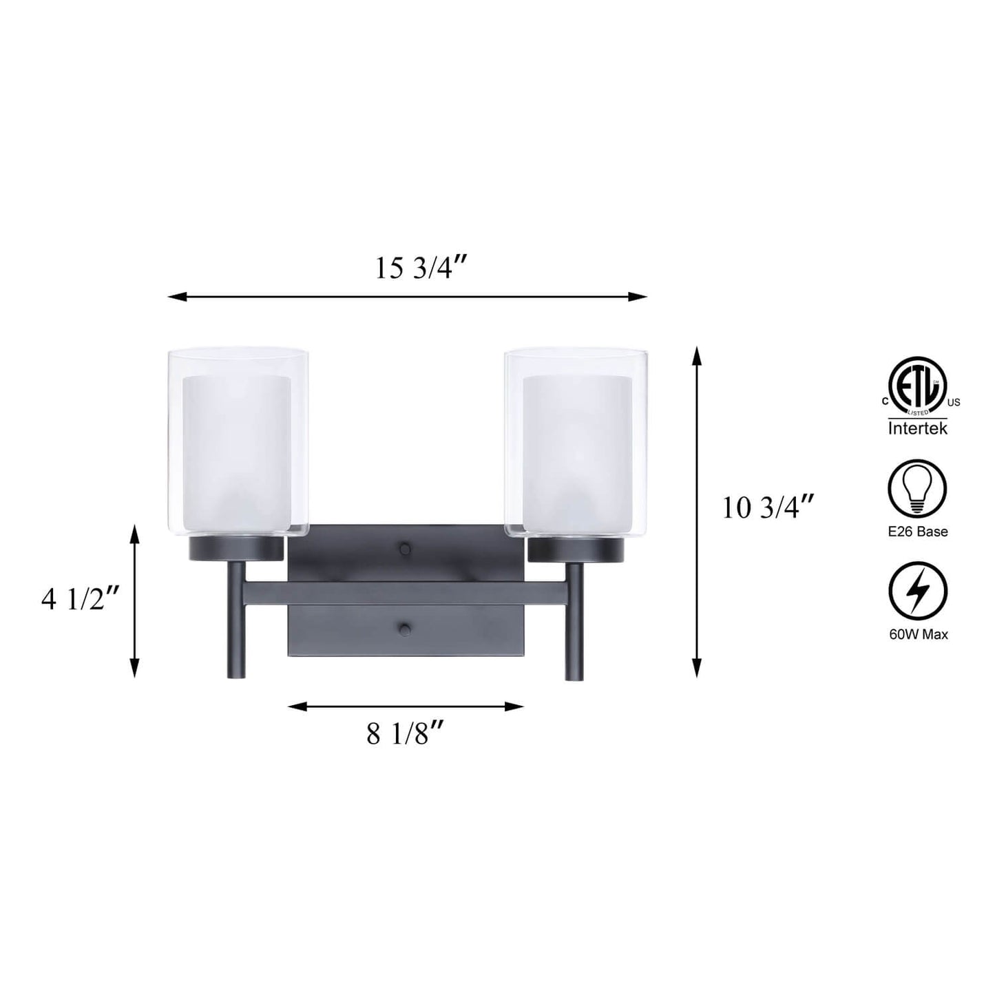 Modern 2-Light Black Vanity Light with Dual Glass XB-W1276-2-MB