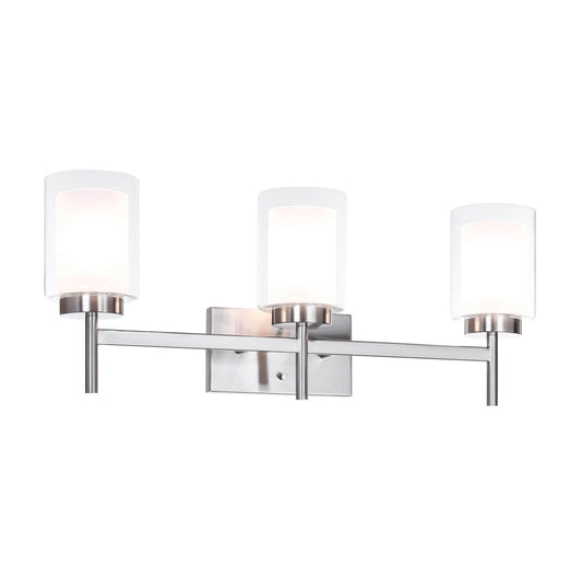 Modern 3-Light Brushed Nickel Vanity Light with Dual Glass XB-W1276-3-BN