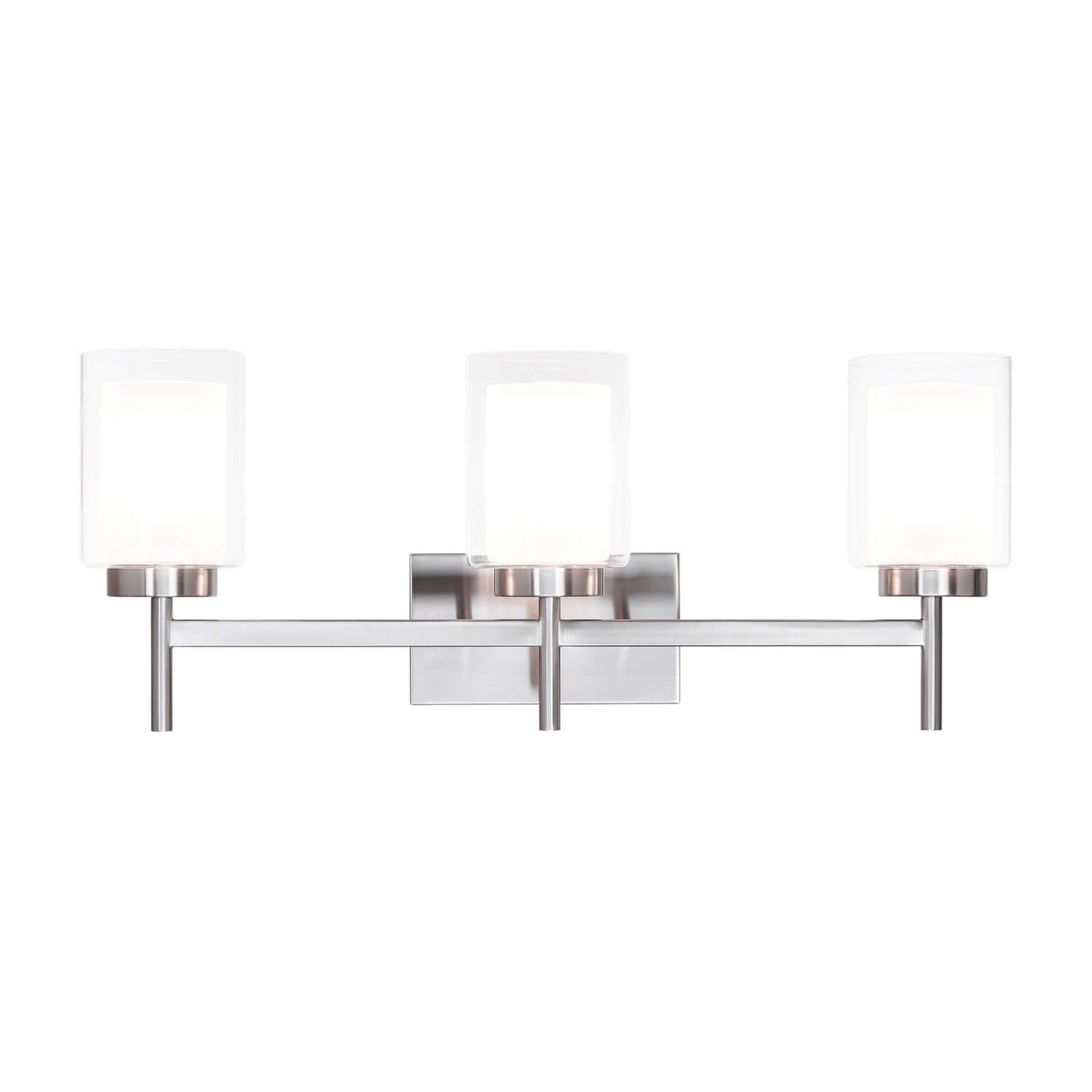 Modern 3-Light Brushed Nickel Vanity Light with Dual Glass XB-W1276-3-BN