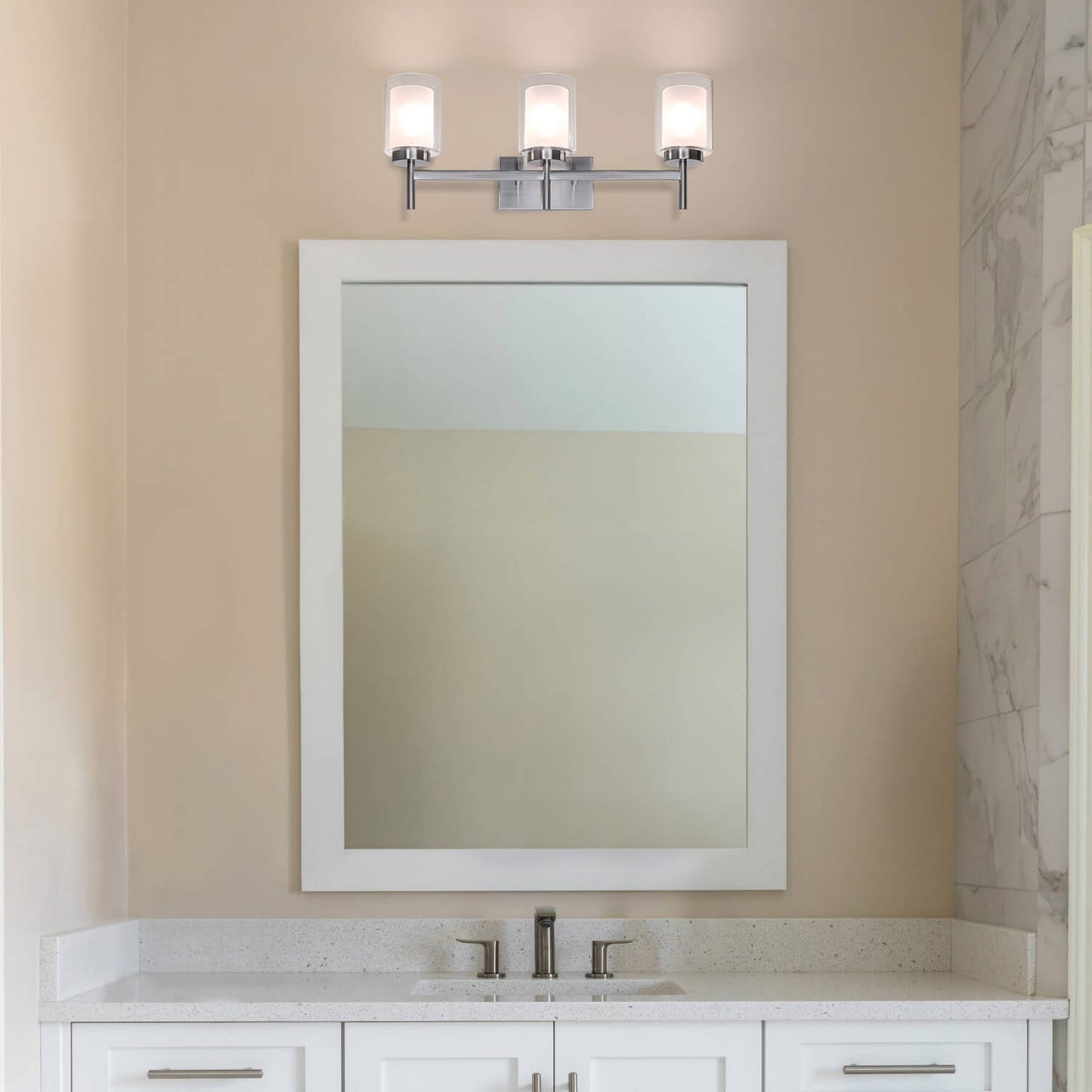 Modern 3-Light Brushed Nickel Vanity Light with Dual Glass XB-W1276-3-BN