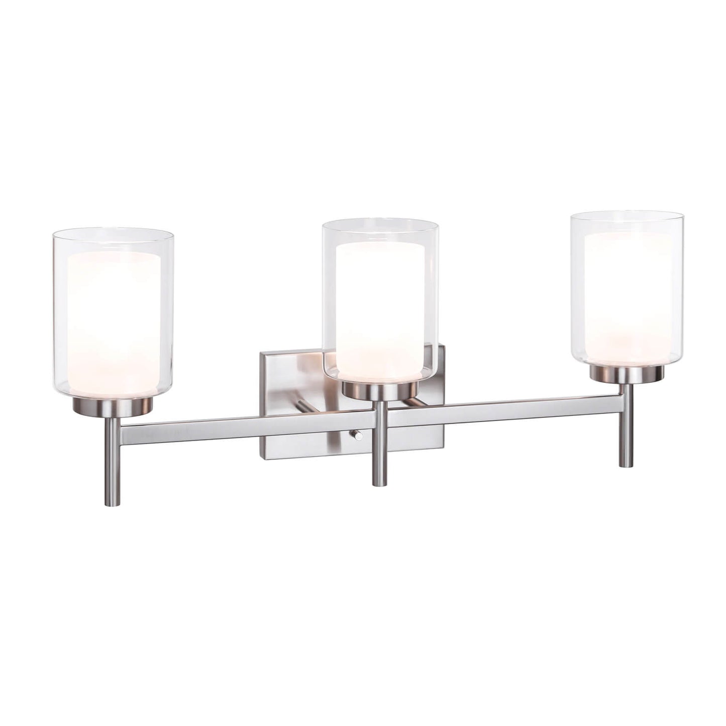 Modern 3-Light Brushed Nickel Vanity Light with Dual Glass XB-W1276-3-BN
