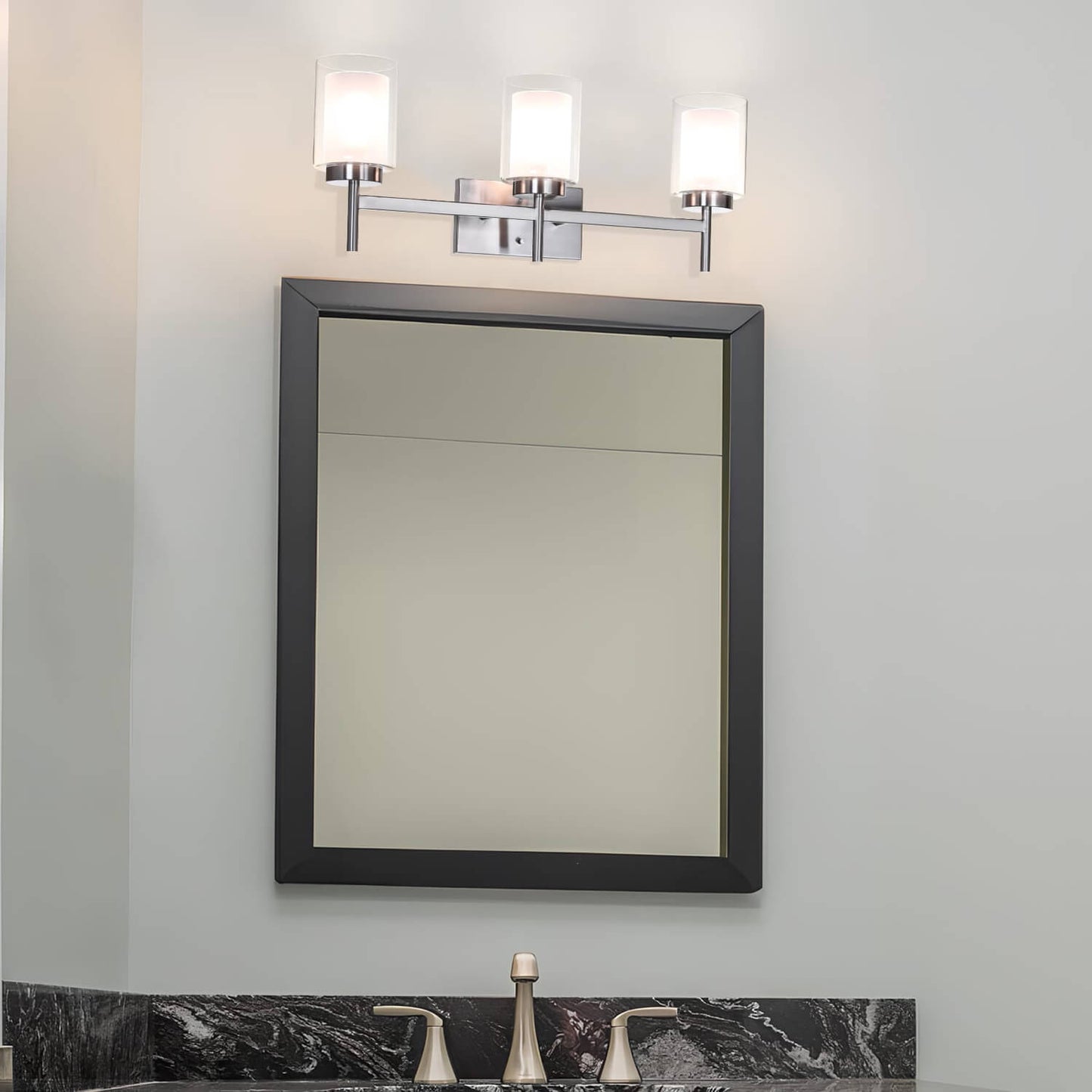 Modern 3-Light Brushed Nickel Vanity Light with Dual Glass XB-W1276-3-BN