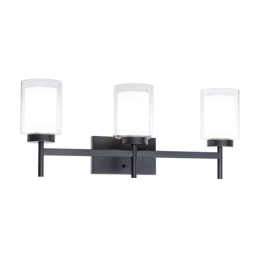 Classic 3-Light Black Bathroom Vanity Light with Dual Glass Shades XB-W1276-3-MB