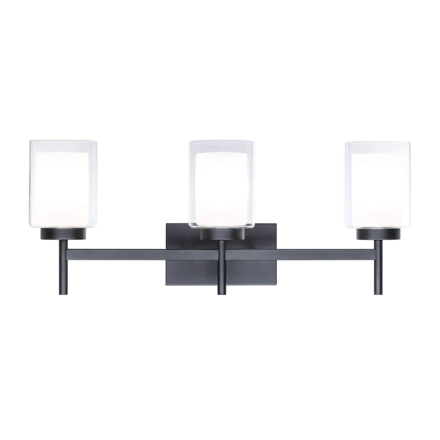 Classic 3-Light Black Bathroom Vanity Light with Dual Glass Shades XB-W1276-3-MB