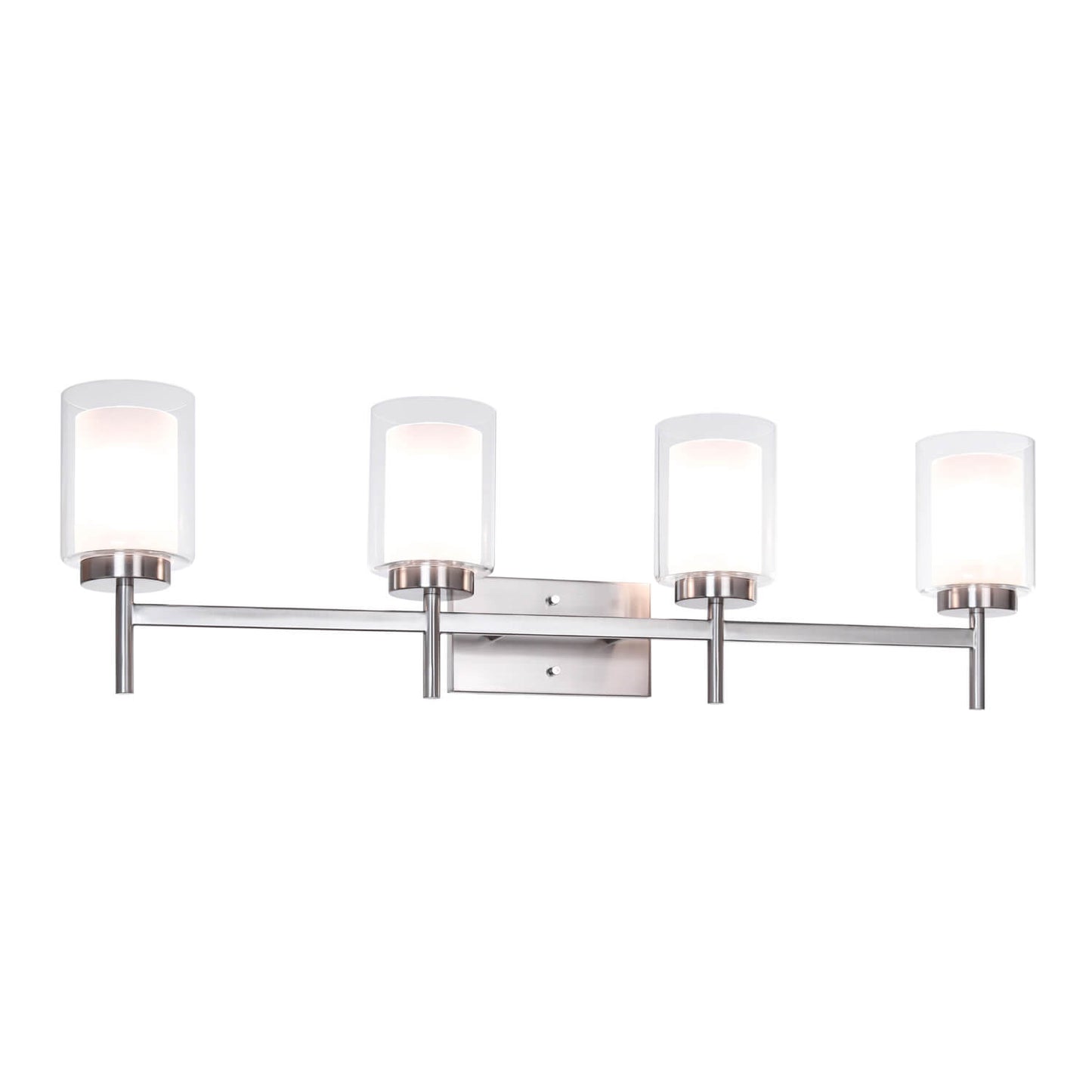 4-Light Modern Brushed Nickel Vanity Light with Dual Glass Shades XB-W1276-4-BN