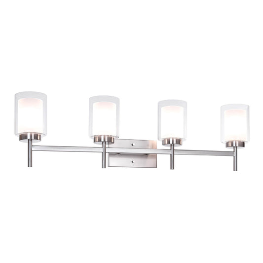4-Light Modern Brushed Nickel Vanity Light with Dual Glass Shades XB-W1276-4-BN