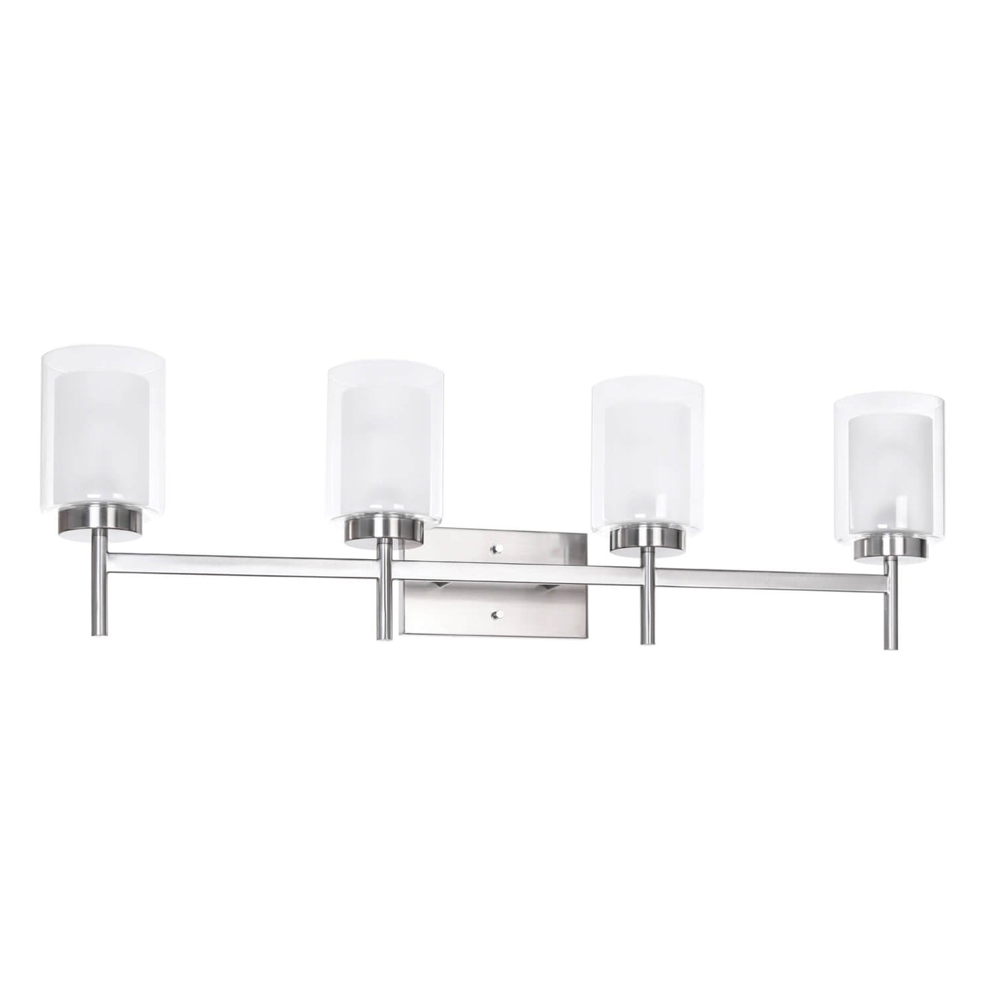 4-Light Modern Brushed Nickel Vanity Light with Dual Glass Shades XB-W1276-4-BN