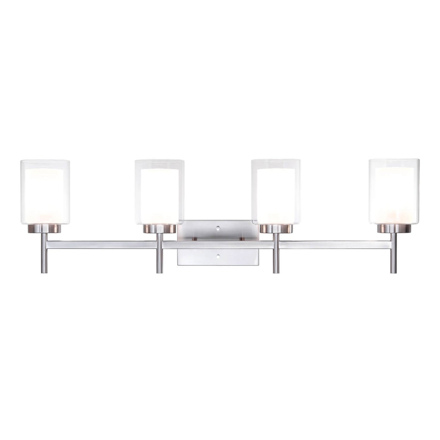 4-Light Modern Brushed Nickel Vanity Light with Dual Glass Shades XB-W1276-4-BN