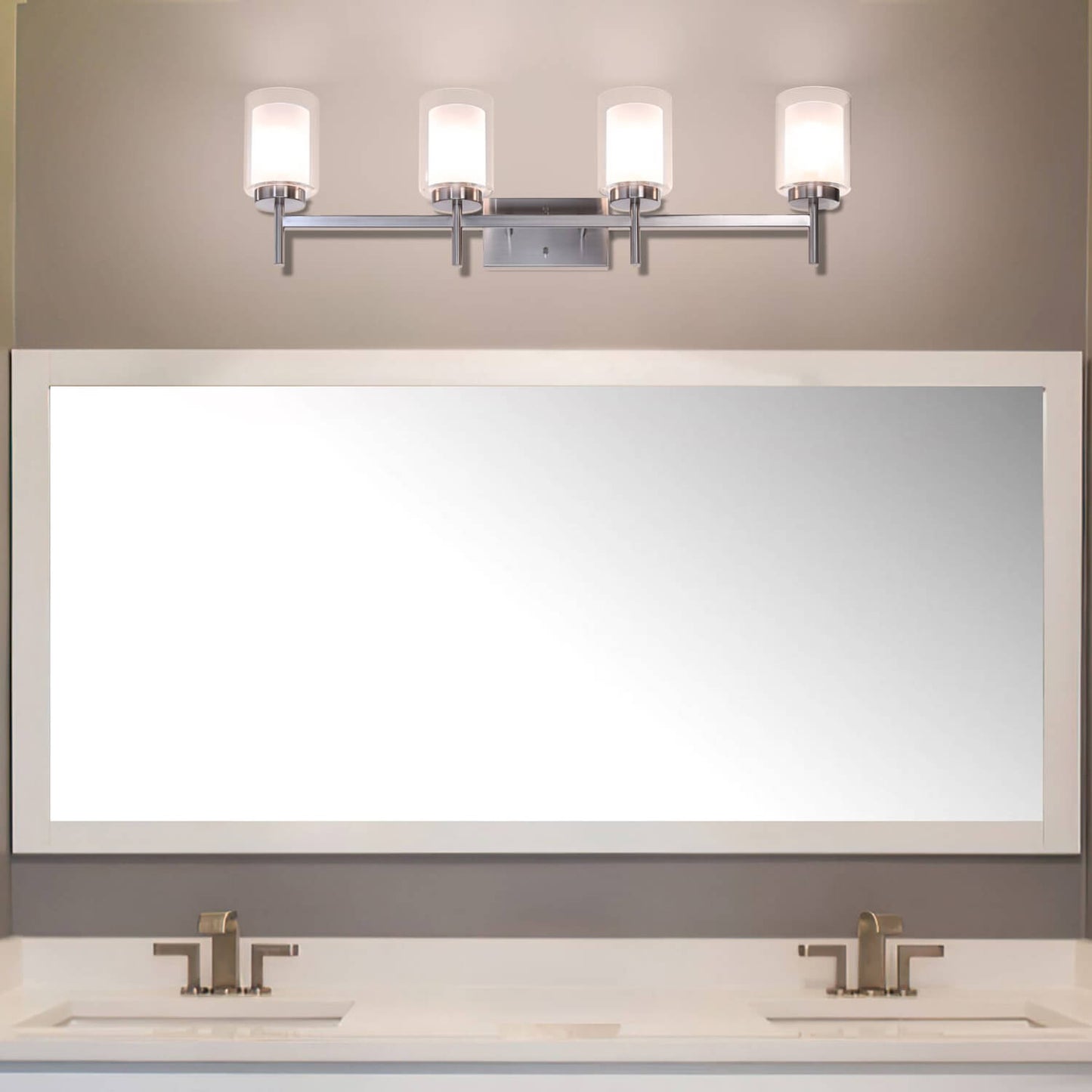 4-Light Modern Brushed Nickel Vanity Light with Dual Glass Shades XB-W1276-4-BN