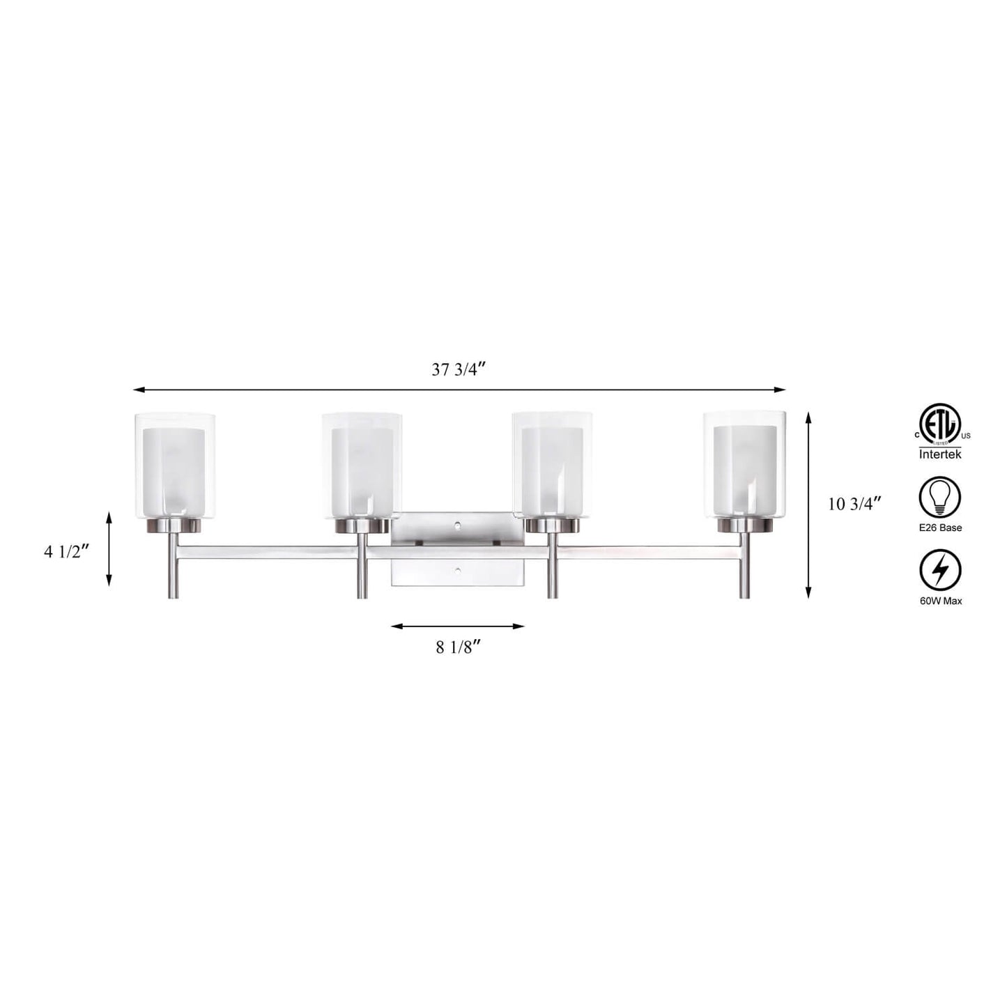 4-Light Modern Brushed Nickel Vanity Light with Dual Glass Shades XB-W1276-4-BN
