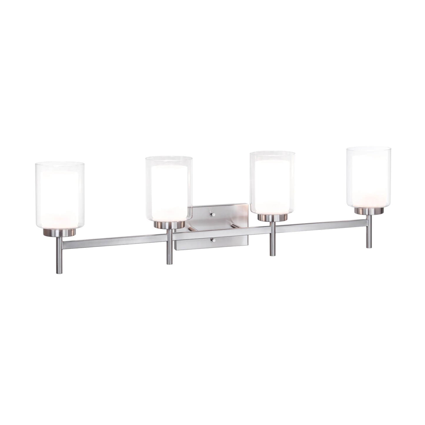 4-Light Modern Brushed Nickel Vanity Light with Dual Glass Shades XB-W1276-4-BN