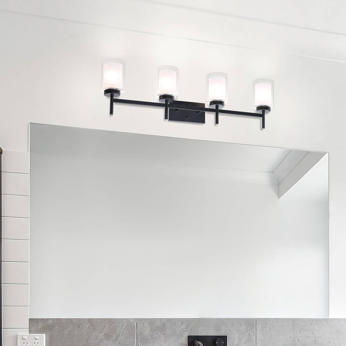 Bathroom Black Dual Glass Vanity Light Over Mirror XB-W1276-4-MB