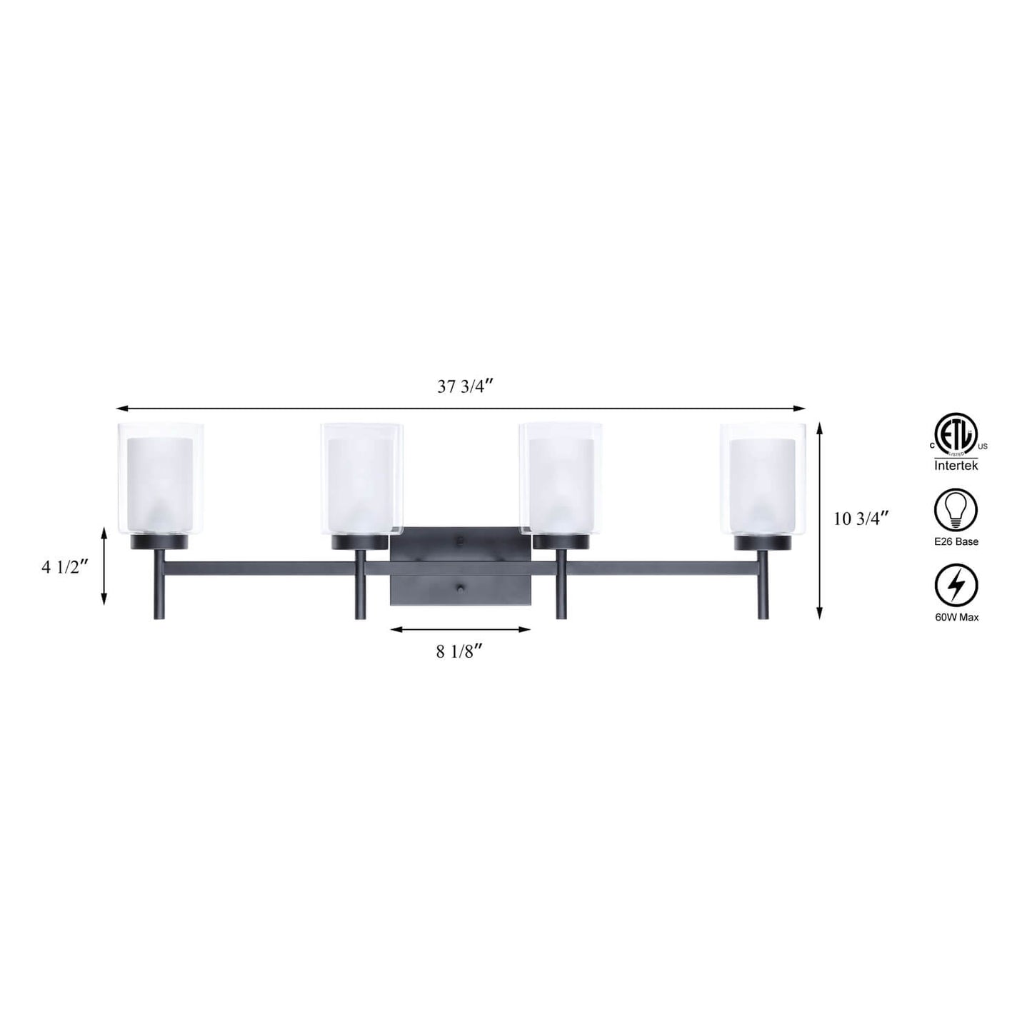 Bathroom Black Dual Glass Vanity Light Over Mirror XB-W1276-4-MB