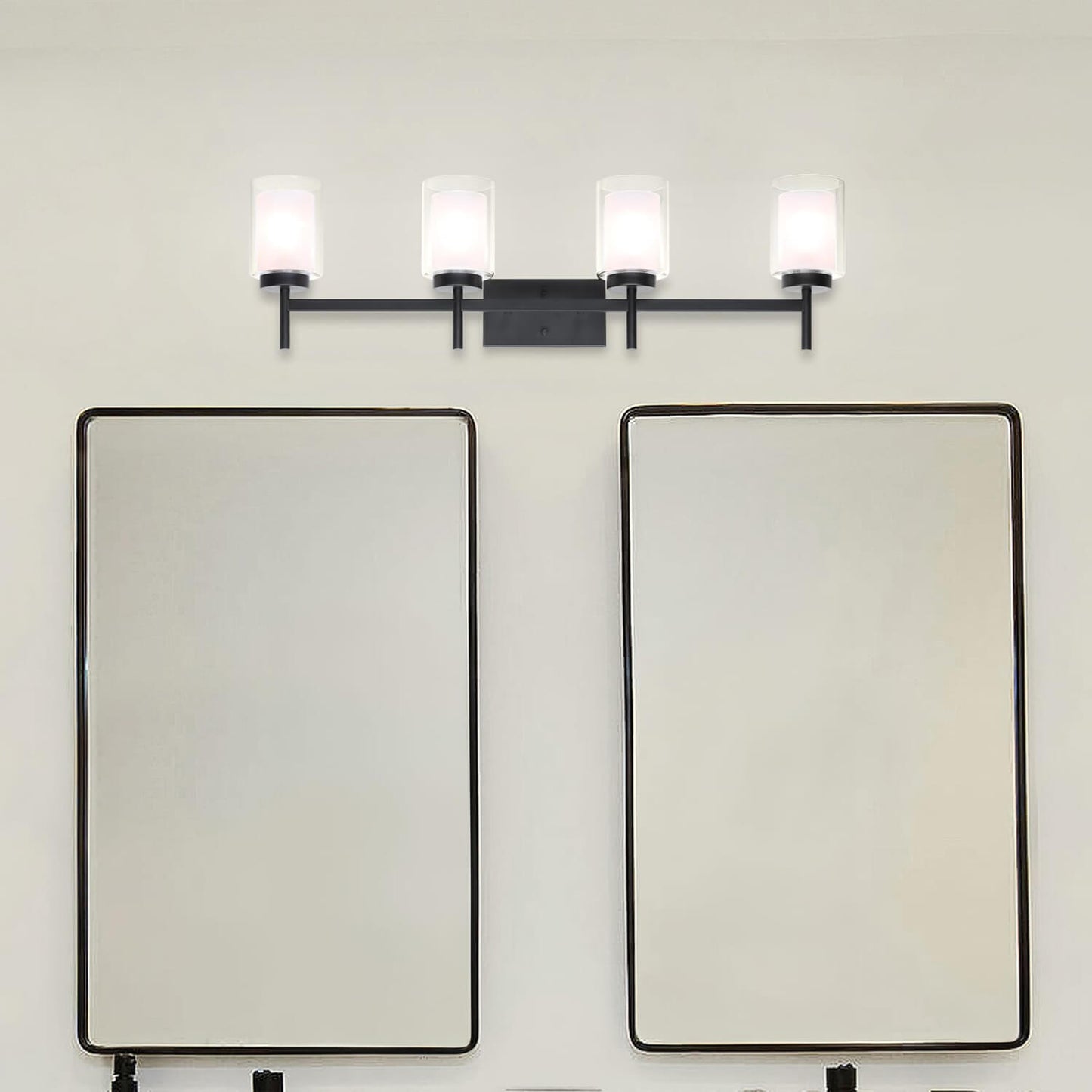 Bathroom Black Dual Glass Vanity Light Over Mirror XB-W1276-4-MB