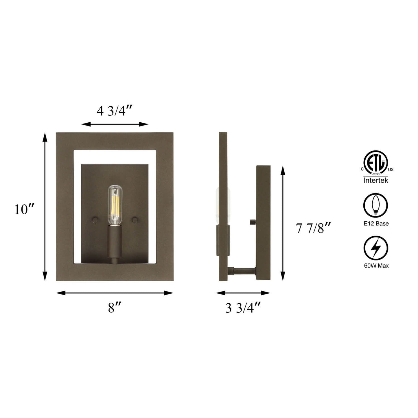 Modern 1-Light Dark Bronze Wall Sconce with LED Bulb for Vanity XB-W1278-1-DB