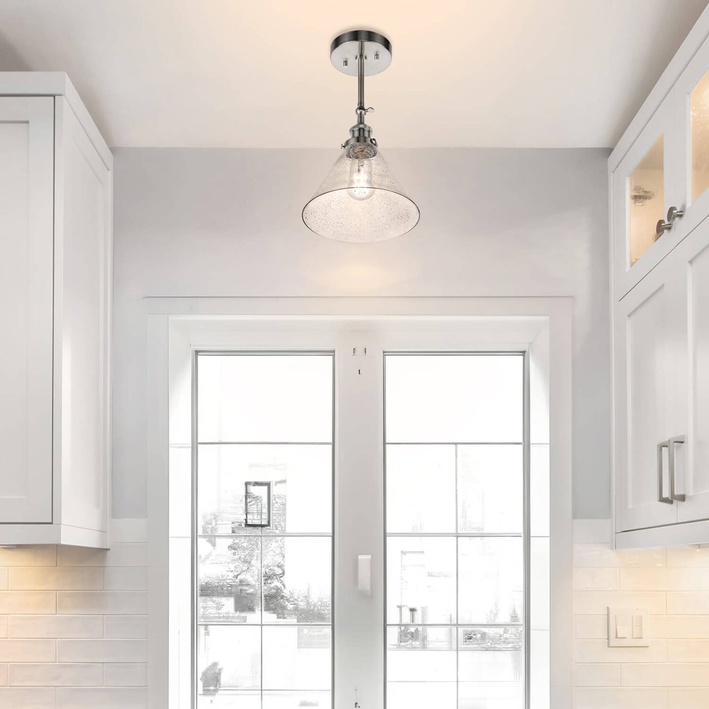 Industrial Brushed Nickel Adjustable Wall Sconce with Seeded Glass XB-W1280-BN