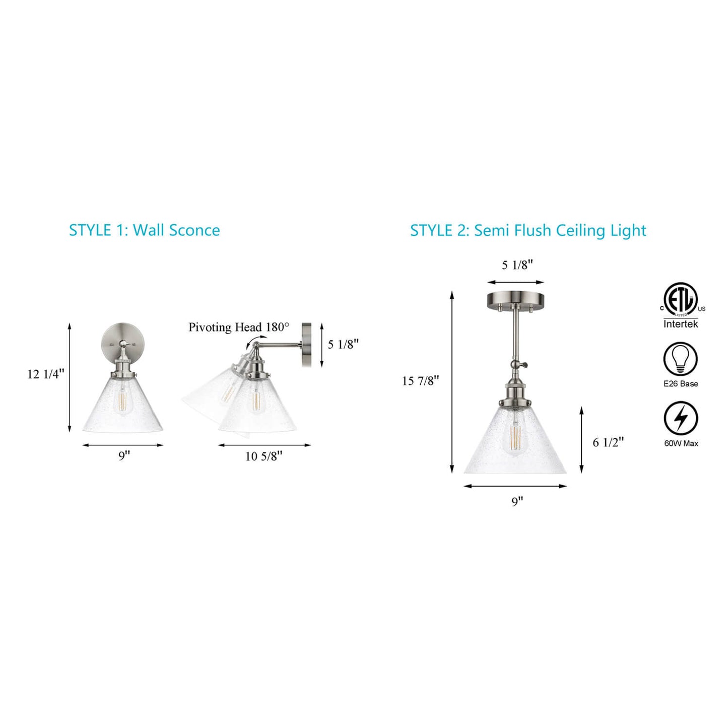 Industrial Brushed Nickel Adjustable Wall Sconce with Seeded Glass XB-W1280-BN