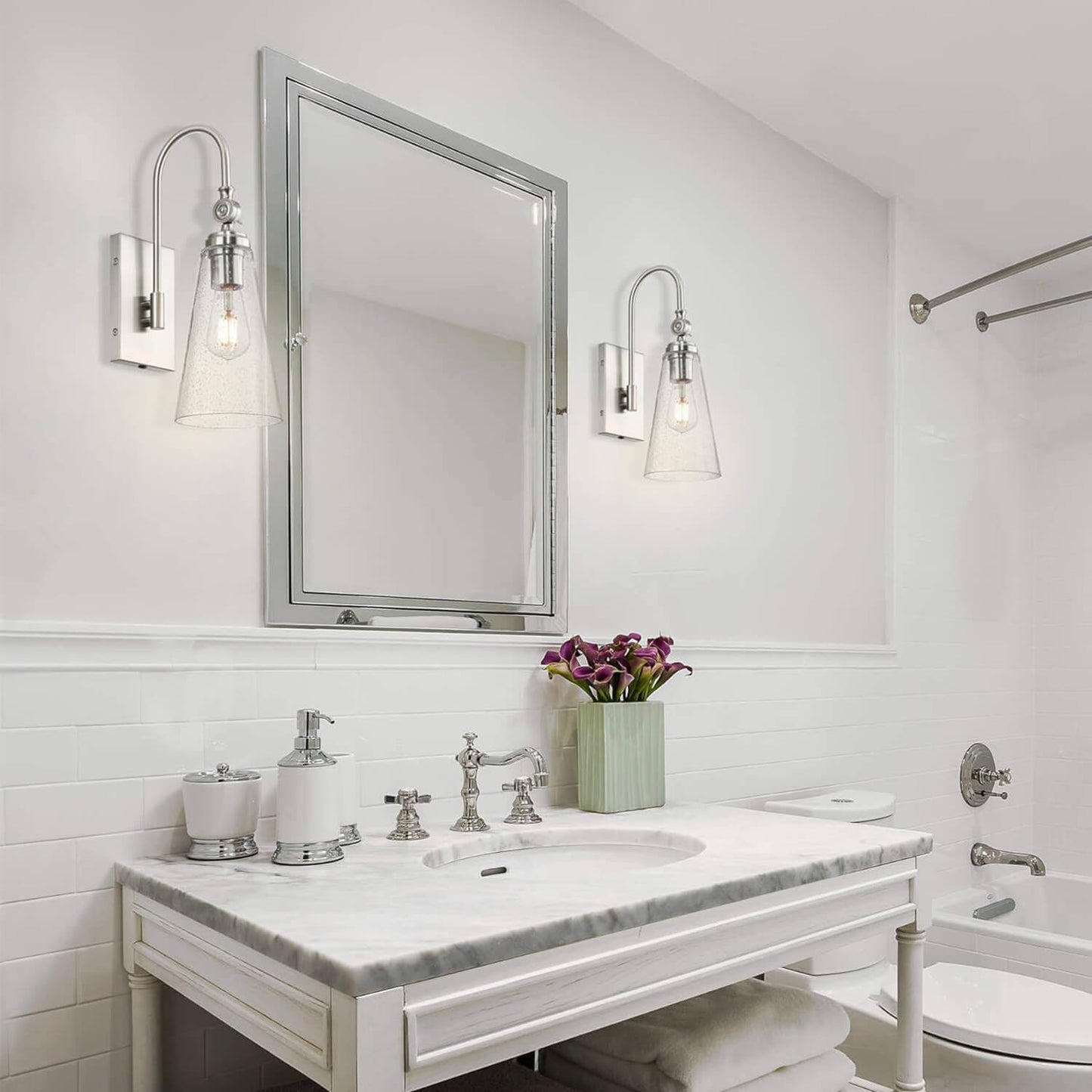 Classic Bathroom Vanity Wall Sconce - Brushed Nickel Finish XB-W1282-BN