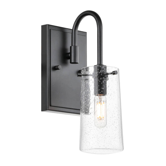 Industrial Black 1 Light Vanity Sconce Light with Seeded Glass XB-W1283-1-MB