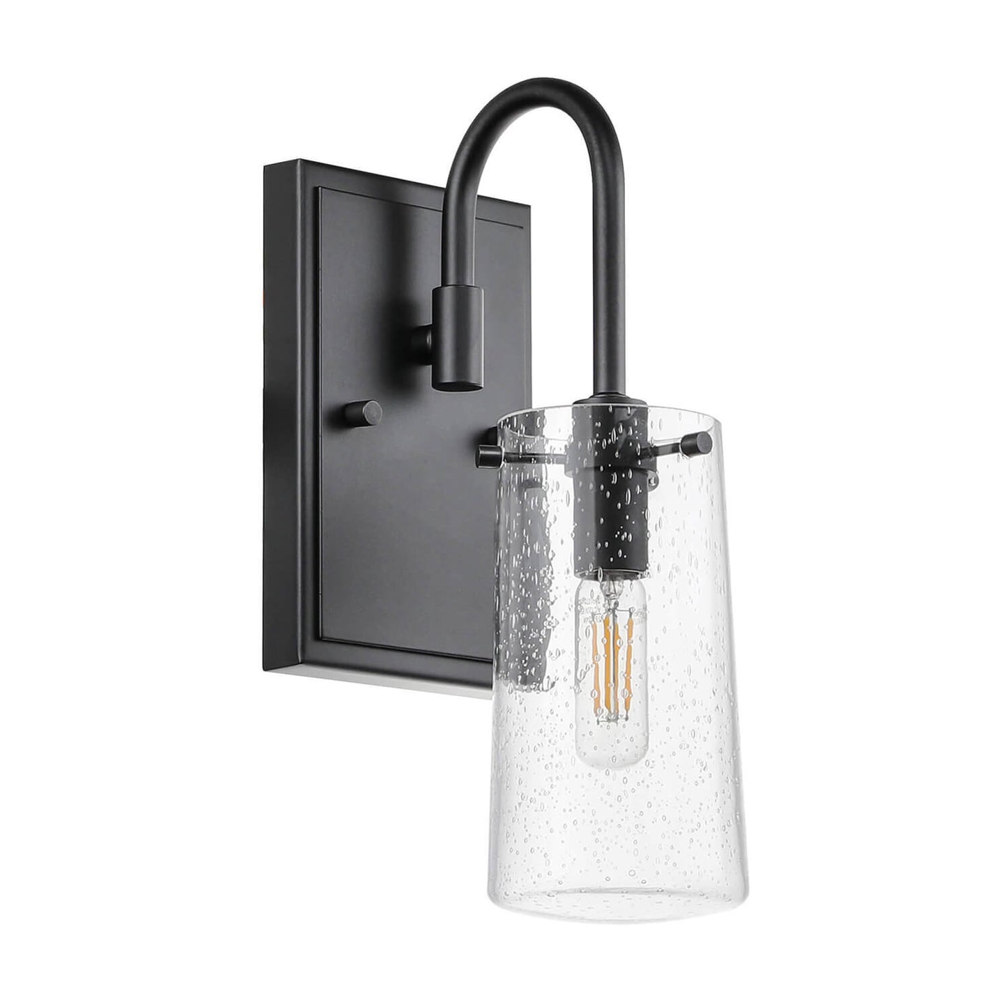 Industrial Black 1 Light Vanity Sconce Light with Seeded Glass XB-W1283-1-MB