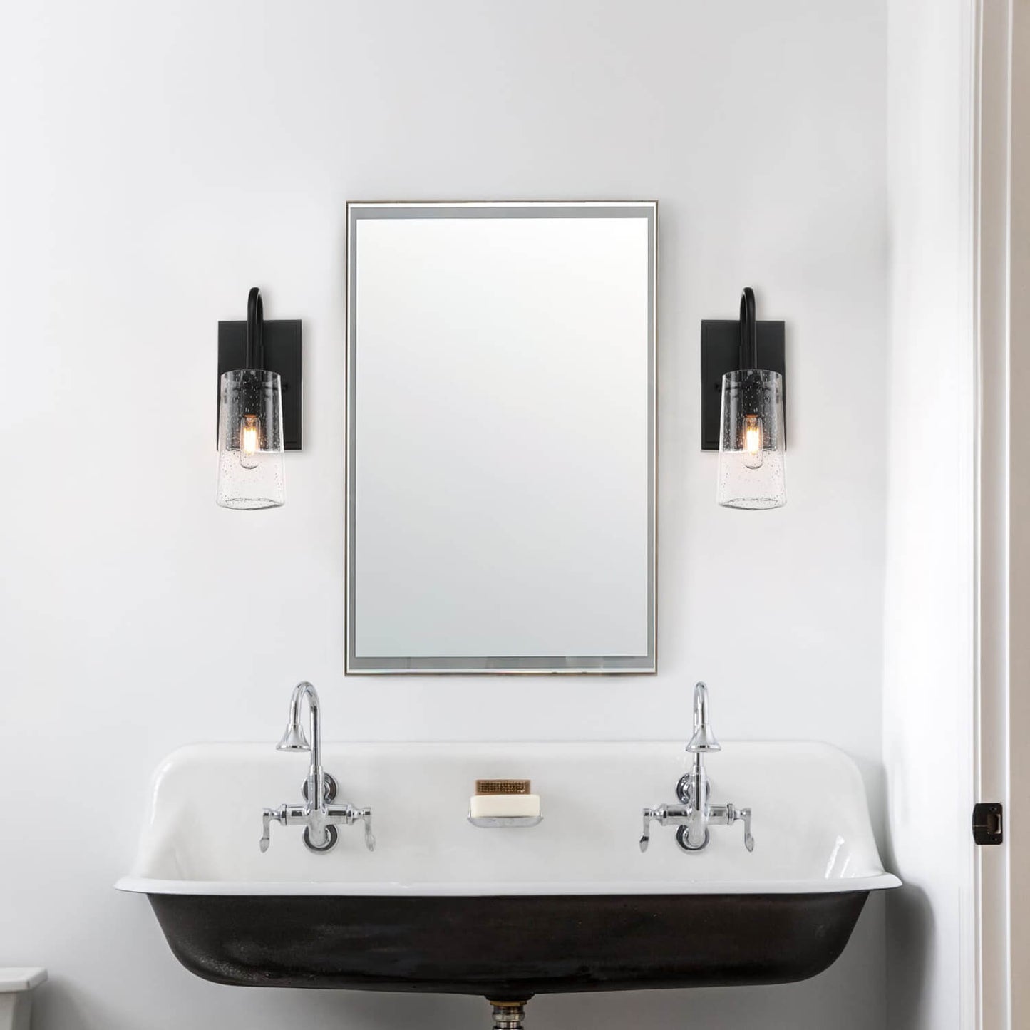 Industrial Black 1 Light Vanity Sconce Light with Seeded Glass XB-W1283-1-MB