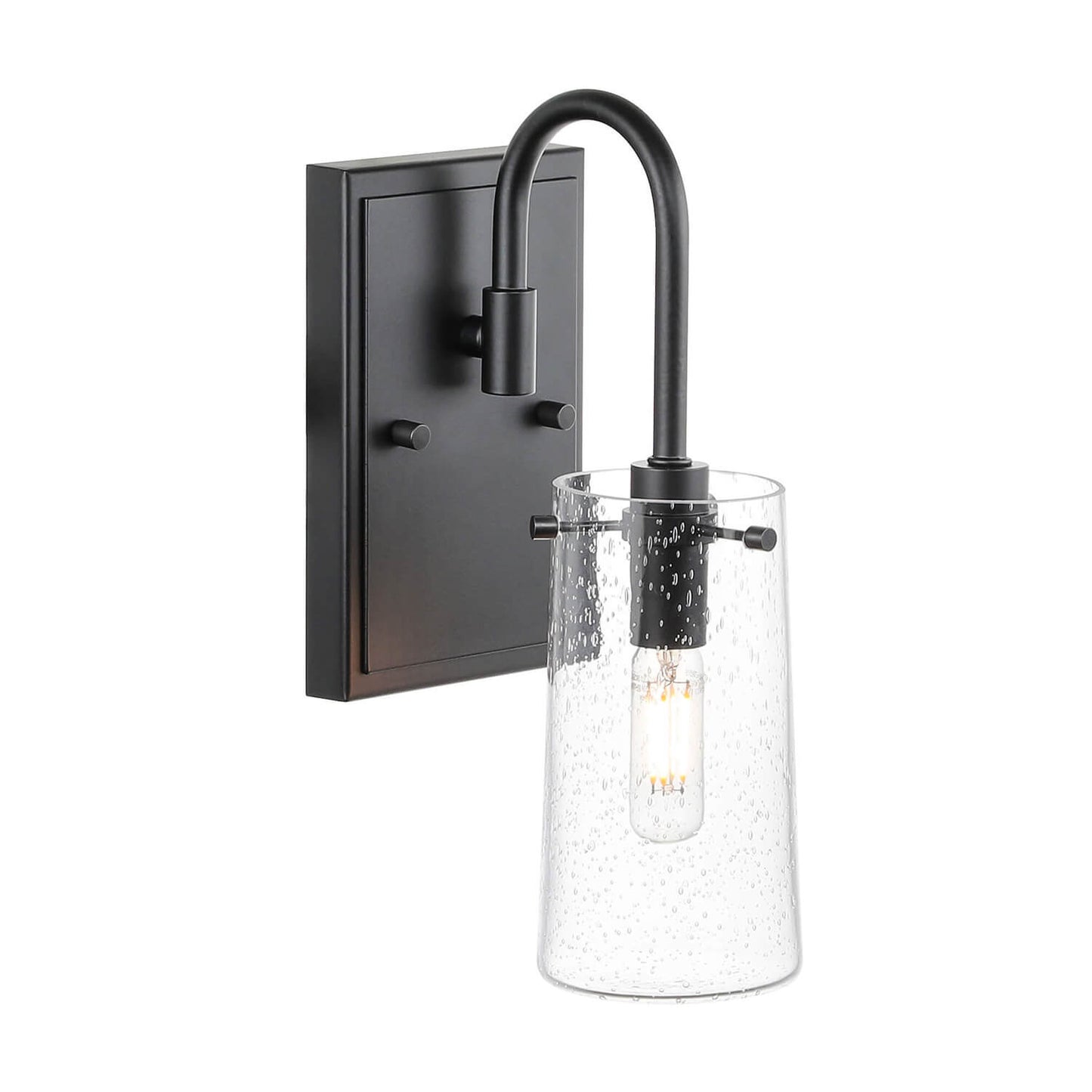 Industrial Black 1 Light Vanity Sconce Light with Seeded Glass XB-W1283-1-MB