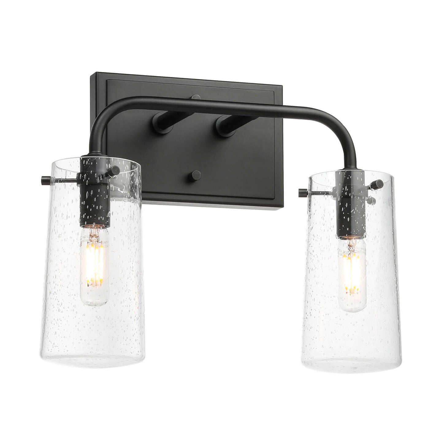 Modern 2-Light Black Vanity Light with Seeded Glass XB-W1283-2-MB