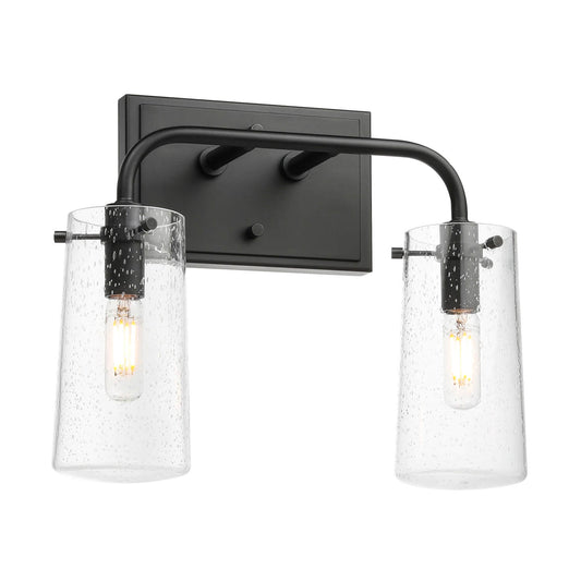 Modern 2-Light Black Vanity Light with Seeded Glass XB-W1283-2-MB